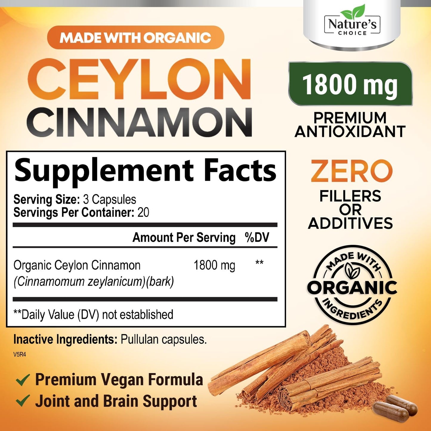 Nature's Choice Ceylon Cinnamon Capsules, 60 Count