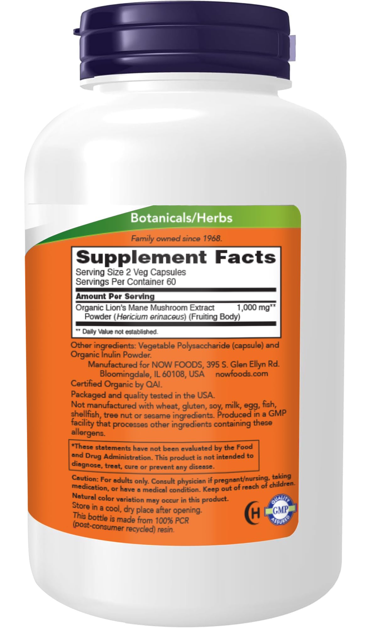 NOW Foods Lion's Mane 500 mg Veg Capsules, 240 Count