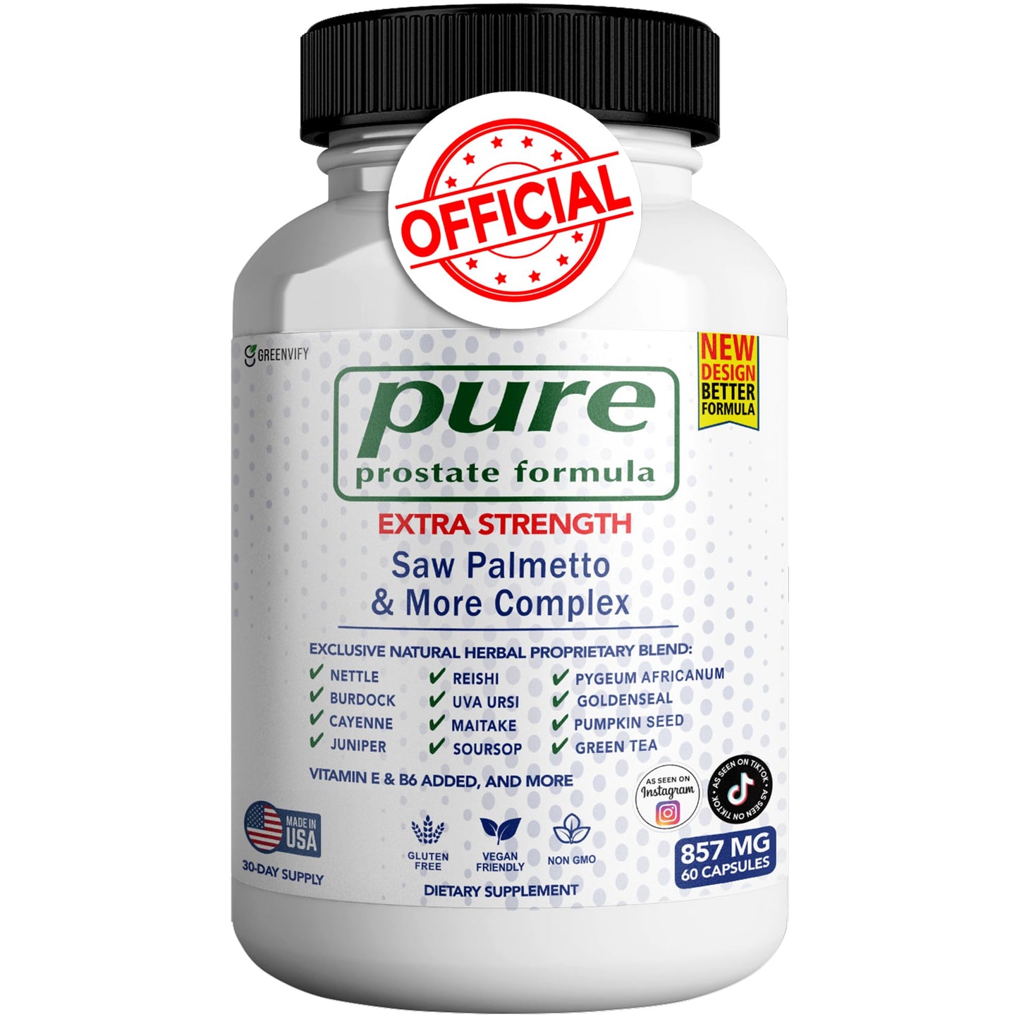 GREENVIFY Pure Prostate Formula Saw Palmetto & More Complex 857 mg Prostate Supplements for Men Capsules, 60 Count