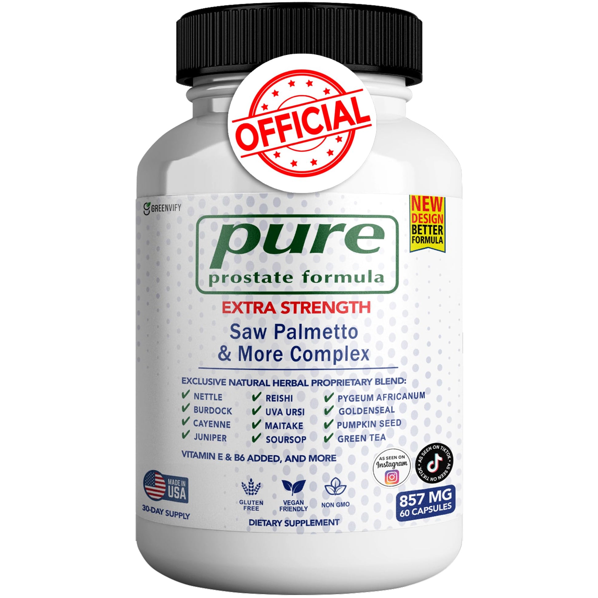 GREENVIFY Pure Prostate Formula Saw Palmetto & More Complex 857 mg Prostate Supplements for Men Capsules, 60 Count