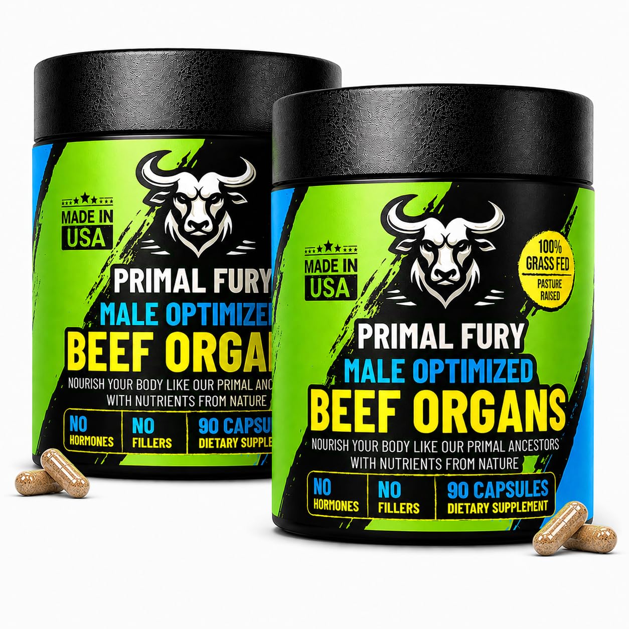 PRIMAL FURY Grass Fed Beef Organ Supplement for Men 180 Capsules