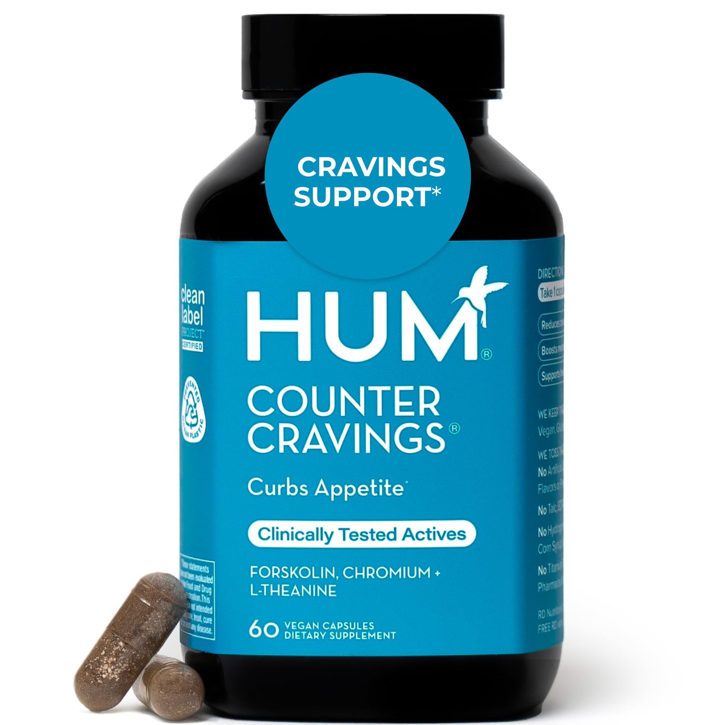 HUM Counter Cravings Chromium Supplements with L-Theanine, Seaweed Extract & Forskolin Capsules 60 Count