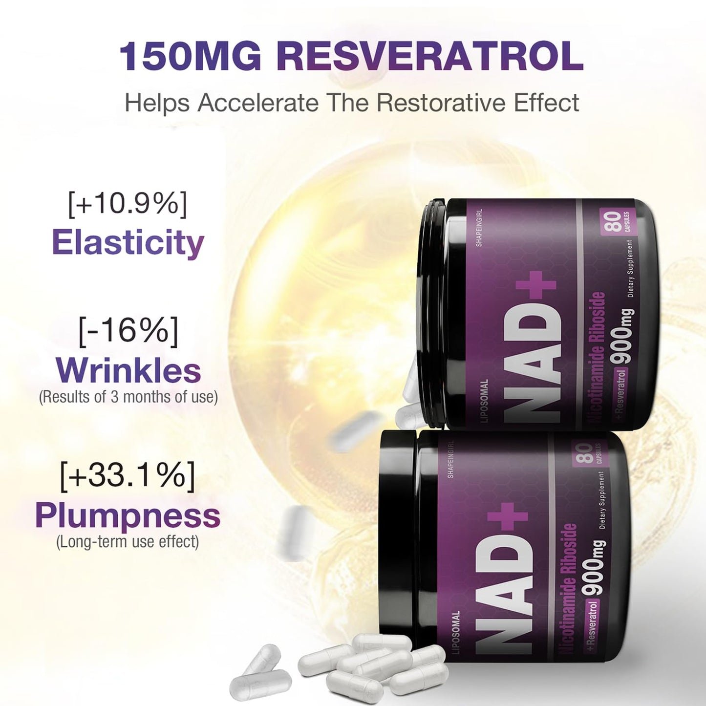 SHAPEINGIRL NAD+ Supplement with Nicotinamide Riboside (NR) and Resveratrol Capsules, 320 Capsules