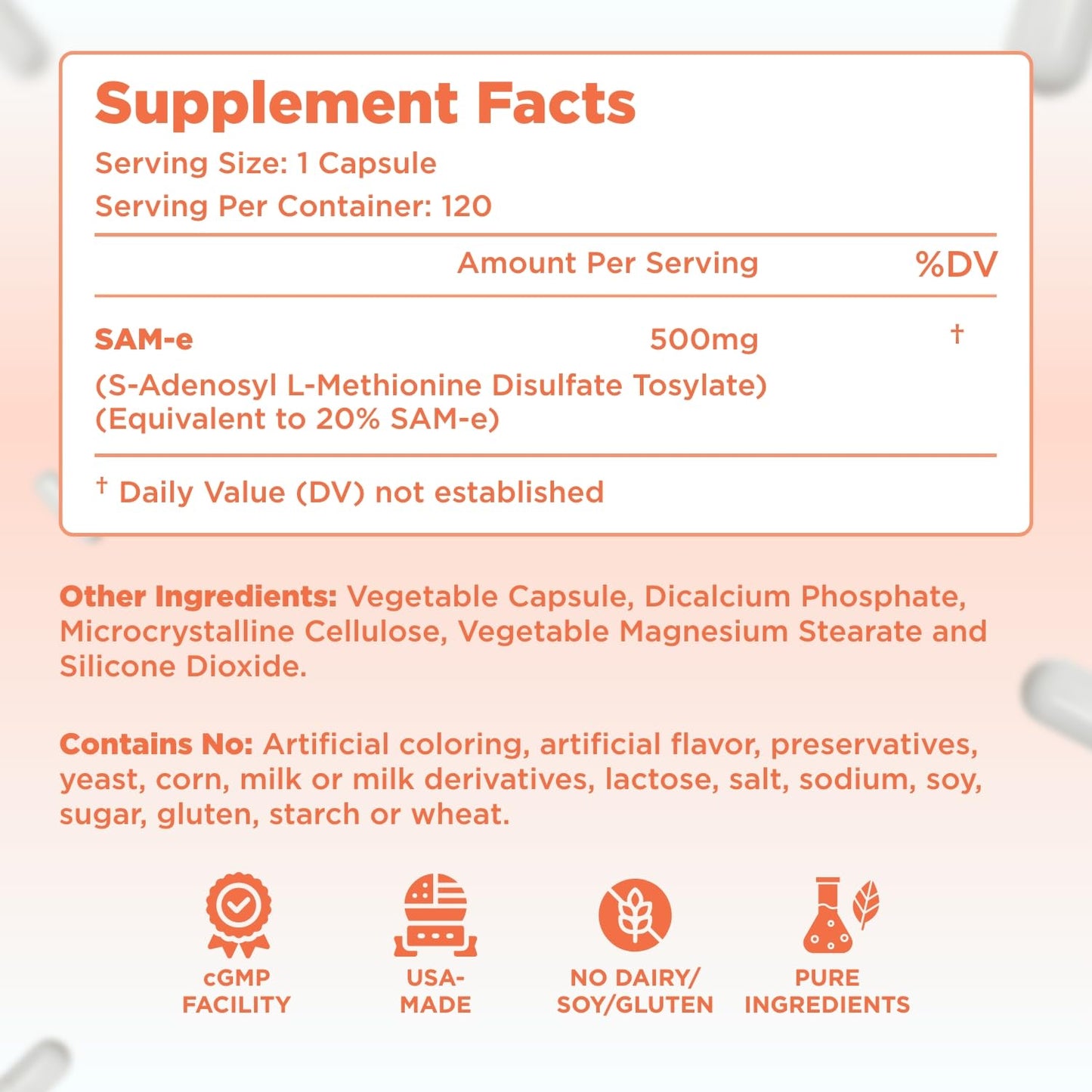 Clear Formulas Bioactive SAM-e 500mg - High Strength SAM-e Supplement with Biologically Active S,S Form for Liver and Mood Support, 120 Capsules