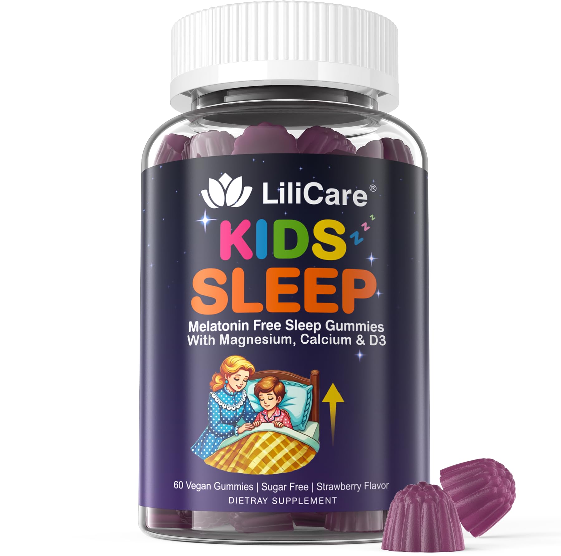 LILICARE Kids Sleep Gummies, Magnesium Glycinate Gummies, Melatonin-Free Sleep Aid with Magnesium, Calcium, D3, B6, L-Theanine, 60 Gummies