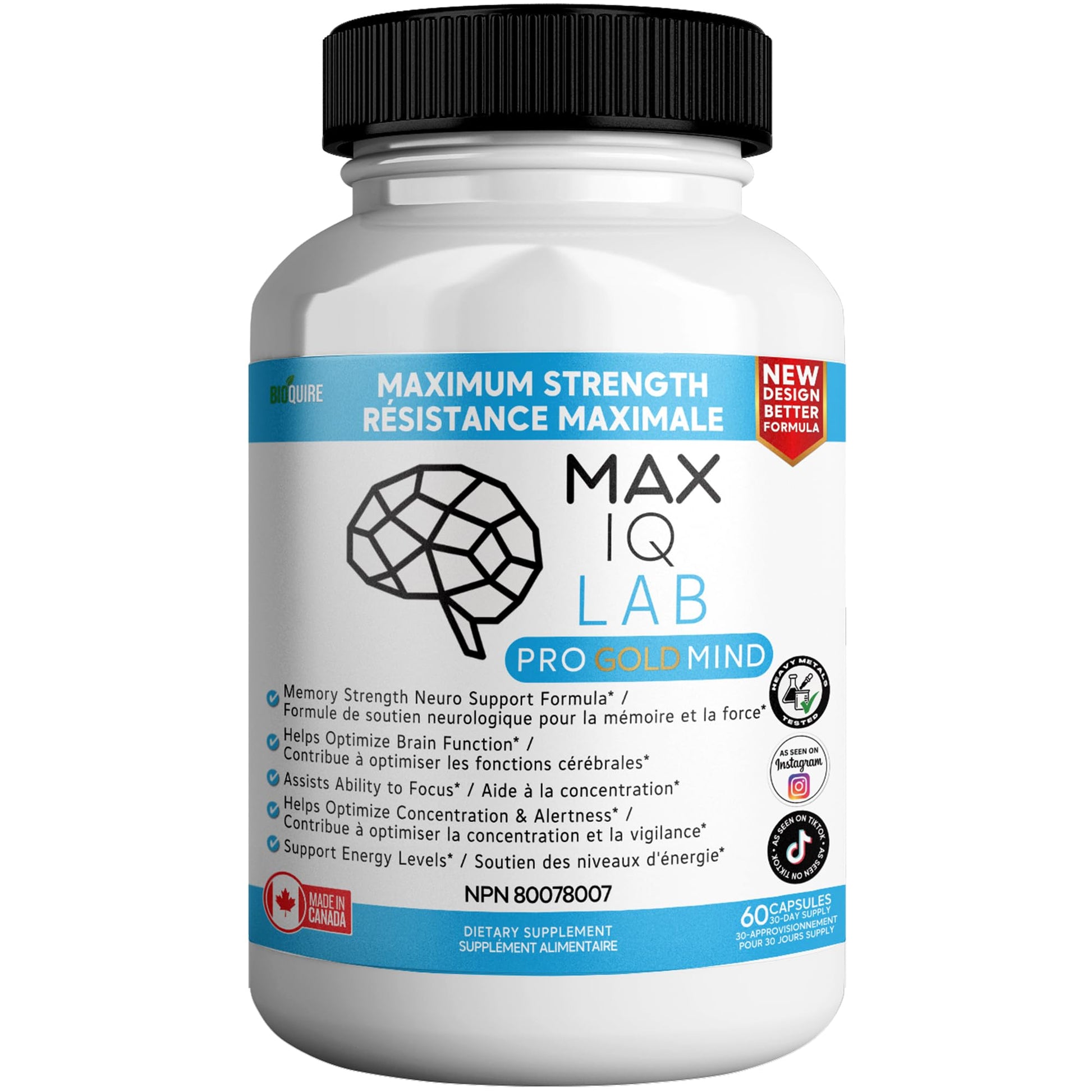 BIOQUIRE Max IQ Lab Pro Gold Mind Memory Support Supplement Capsules 60 Capsules