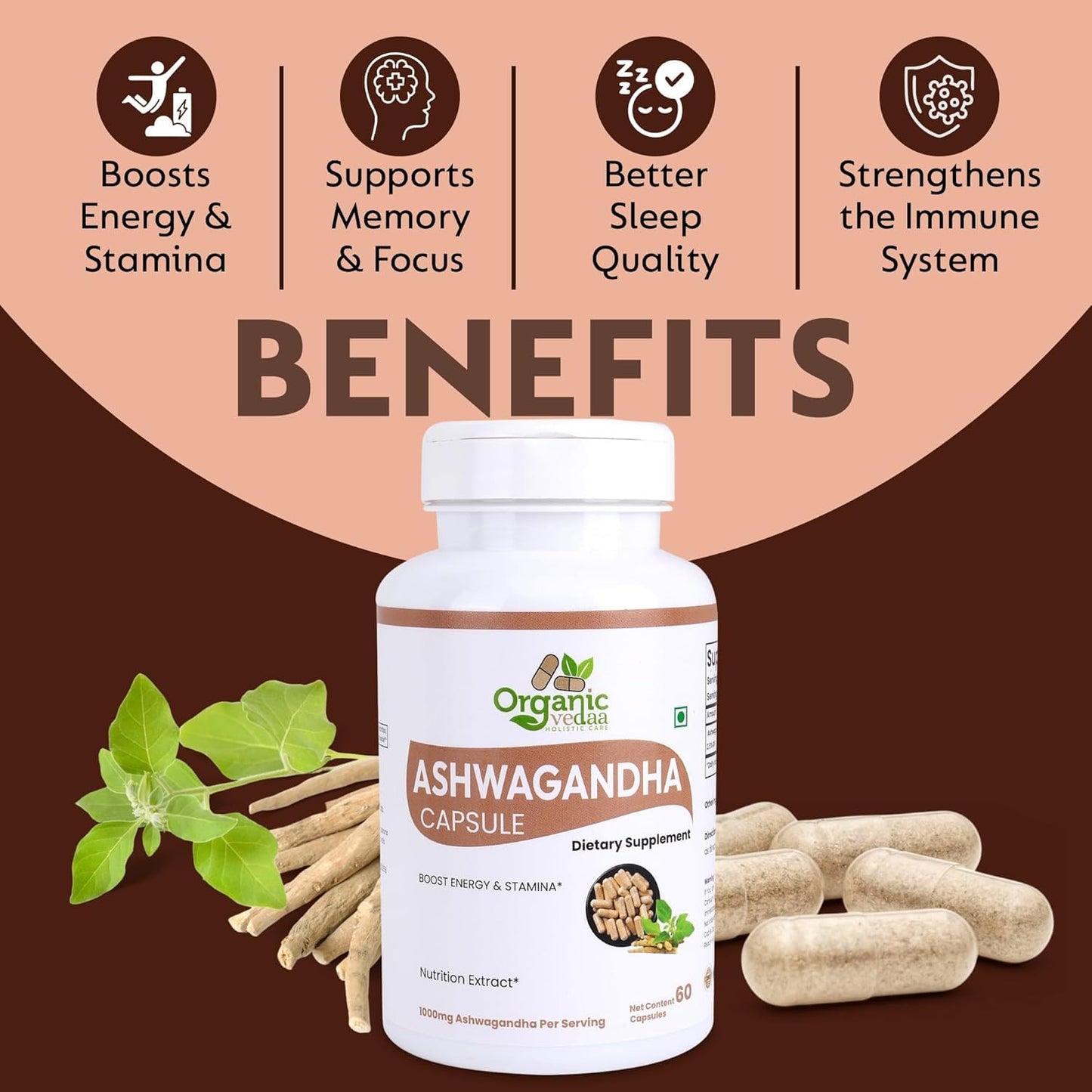 Organic Vedaa Holistic Care Natural Fiber Supplement for Digestive Health & Regularity Capsule, 60 Count