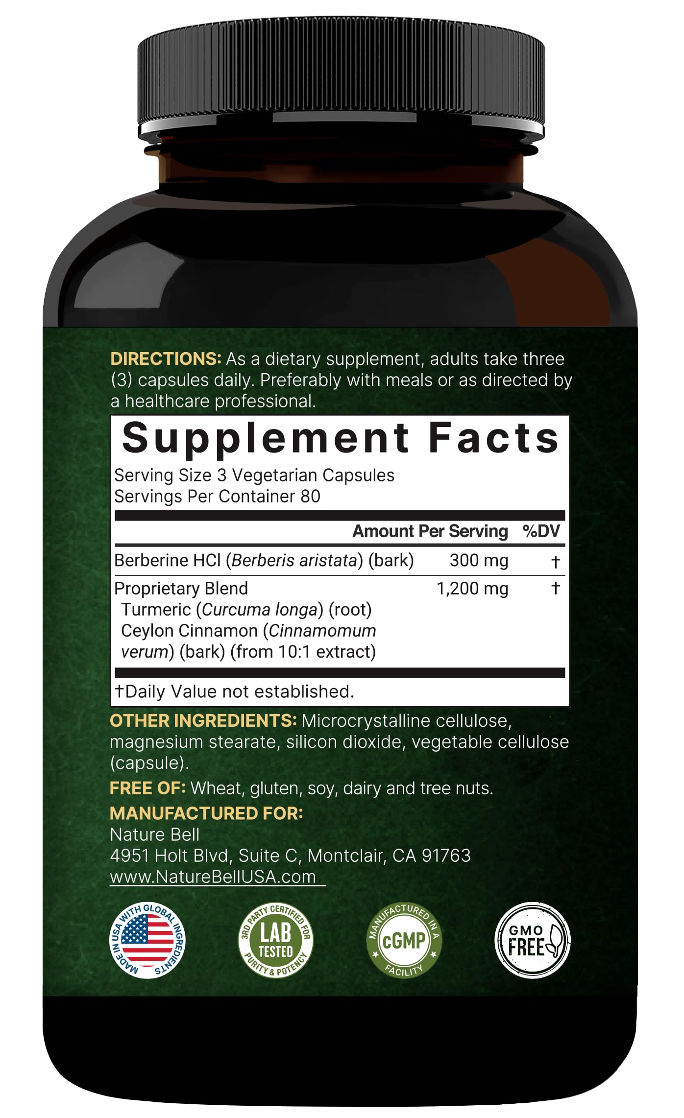 NatureBell Berberine Supplement 1,500mg with Ceylon Cinnamon & Turmeric Root Capsules, 240 Count