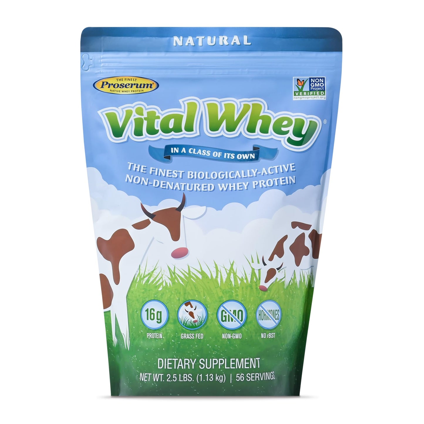Well Wisdom Proteins Natural Unflavored Grass-Fed Whey Protein Powder, 40 Servings