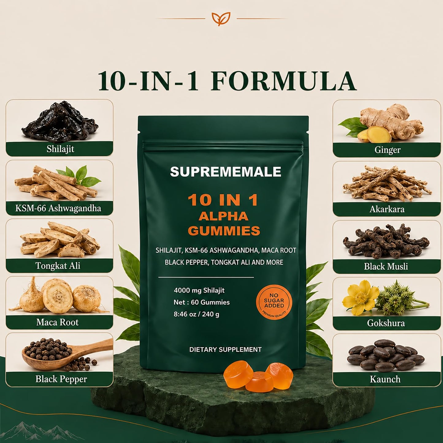 WXDOAU SupremeMale 10 in 1 Alpha Gummies, 60 Count