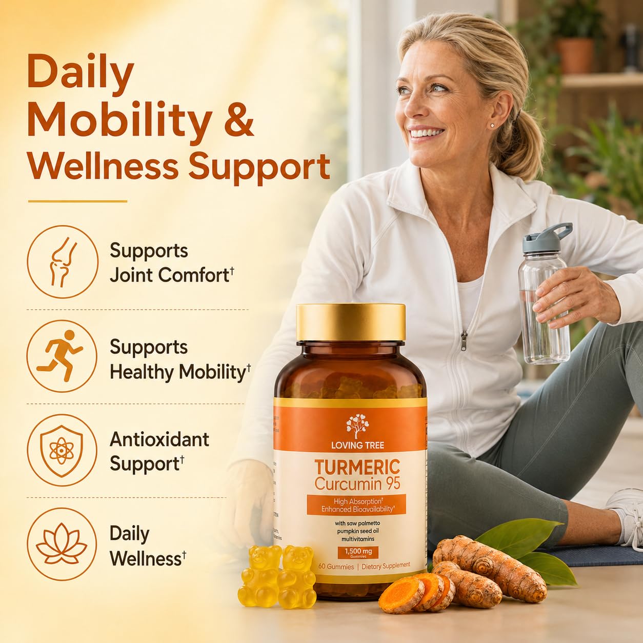 Loving Tree Turmeric Curcumin 95, Pumpkin Seed Oil with Saw Palmetto Gummies, 1 Count