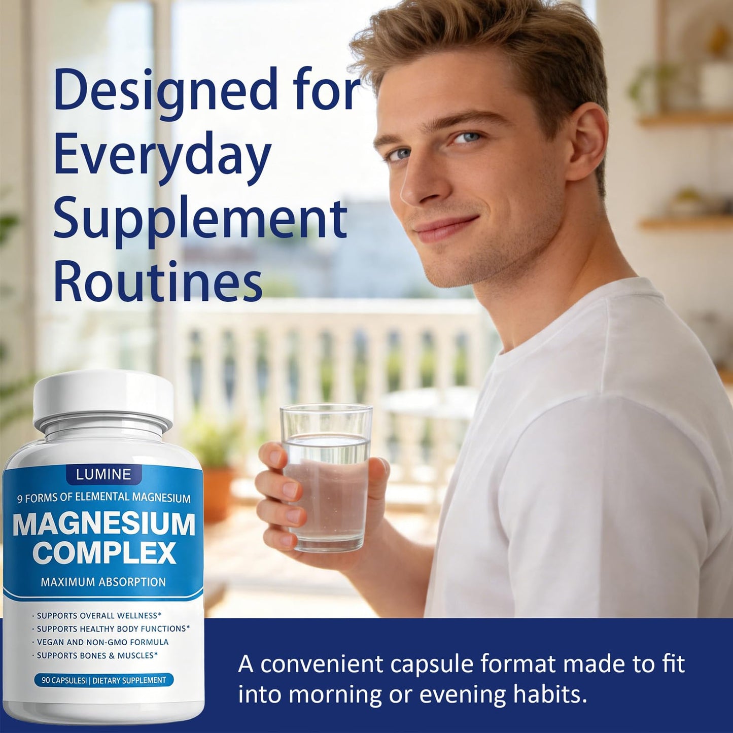 Berbino Lumine Magnesium Complex Supplement 1000 mg, 8-Form Magnesium Blend with Glycinate, Citrate, Malate, Taurate, Chelated for Easy Absorption, 90 Capsules