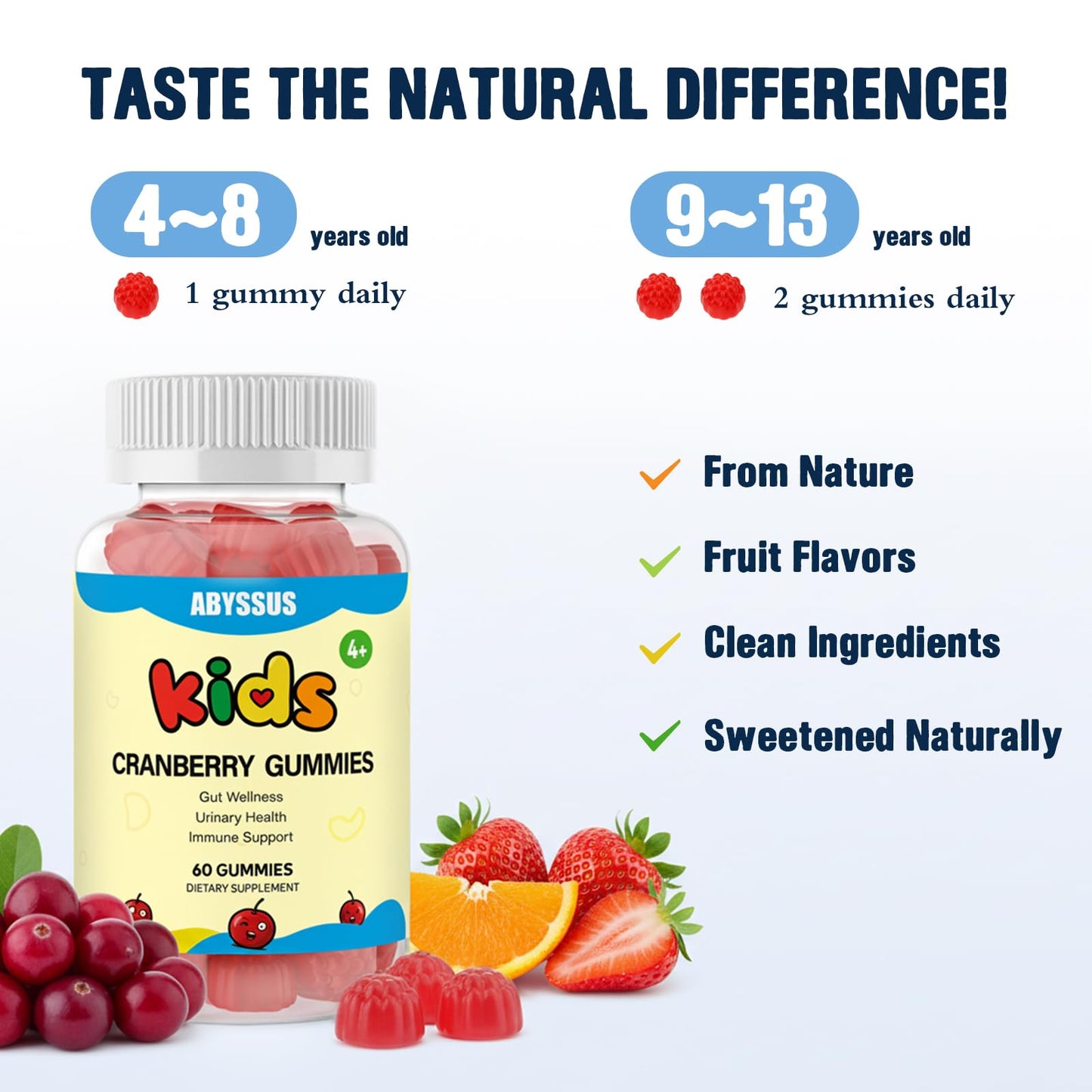 ABYSSUS Cranberry Gummies for Kids Gummy 60 Count
