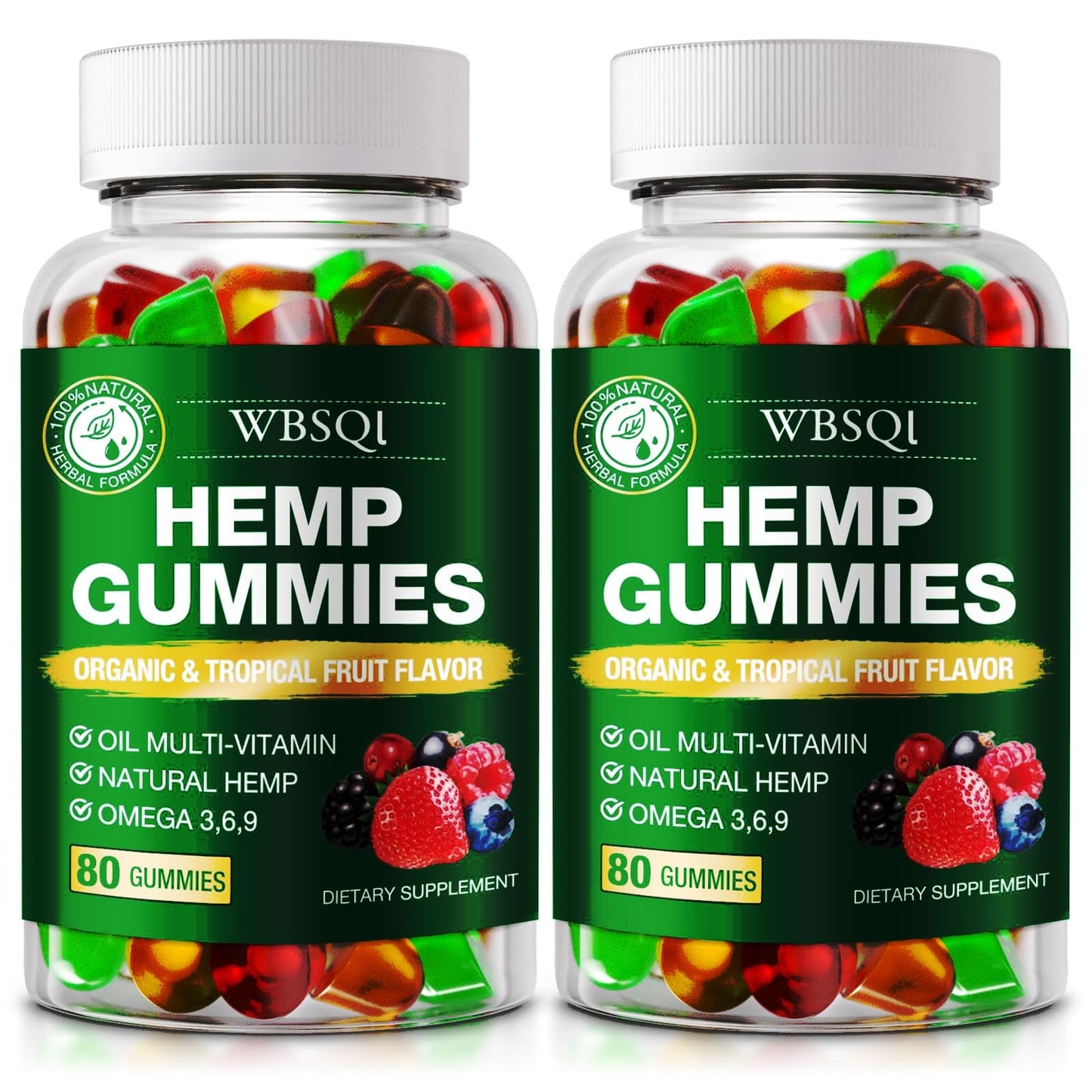 WBSQL Hemp Gummies for Sleep, Pain & Anxiety with Natural Hemp Oil Extract, Vegan, Non-GMO, 160 Gummies