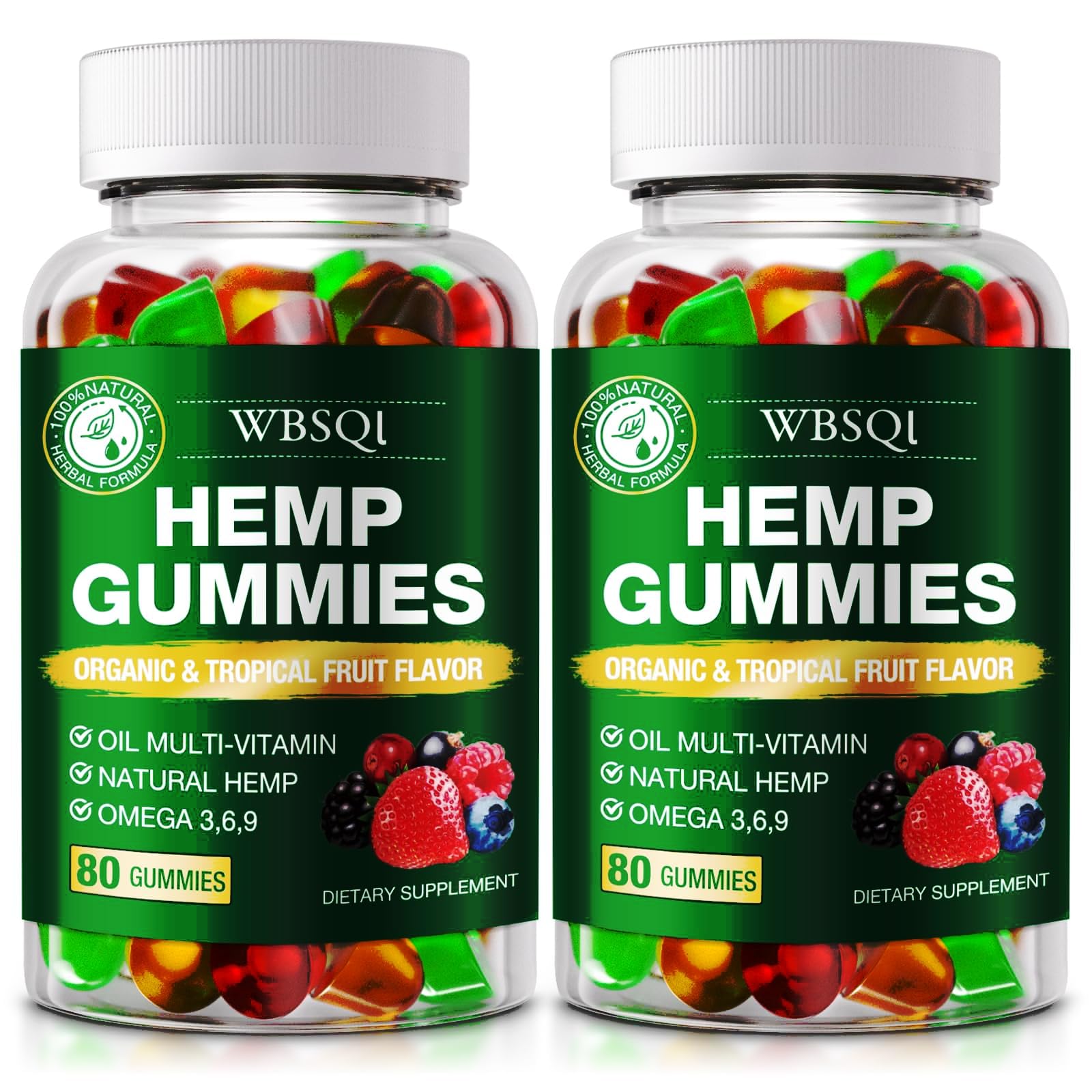 WBSQL Hemp Gummies for Sleep, Pain & Anxiety with Natural Hemp Oil Extract, Vegan, Non-GMO, 160 Gummies