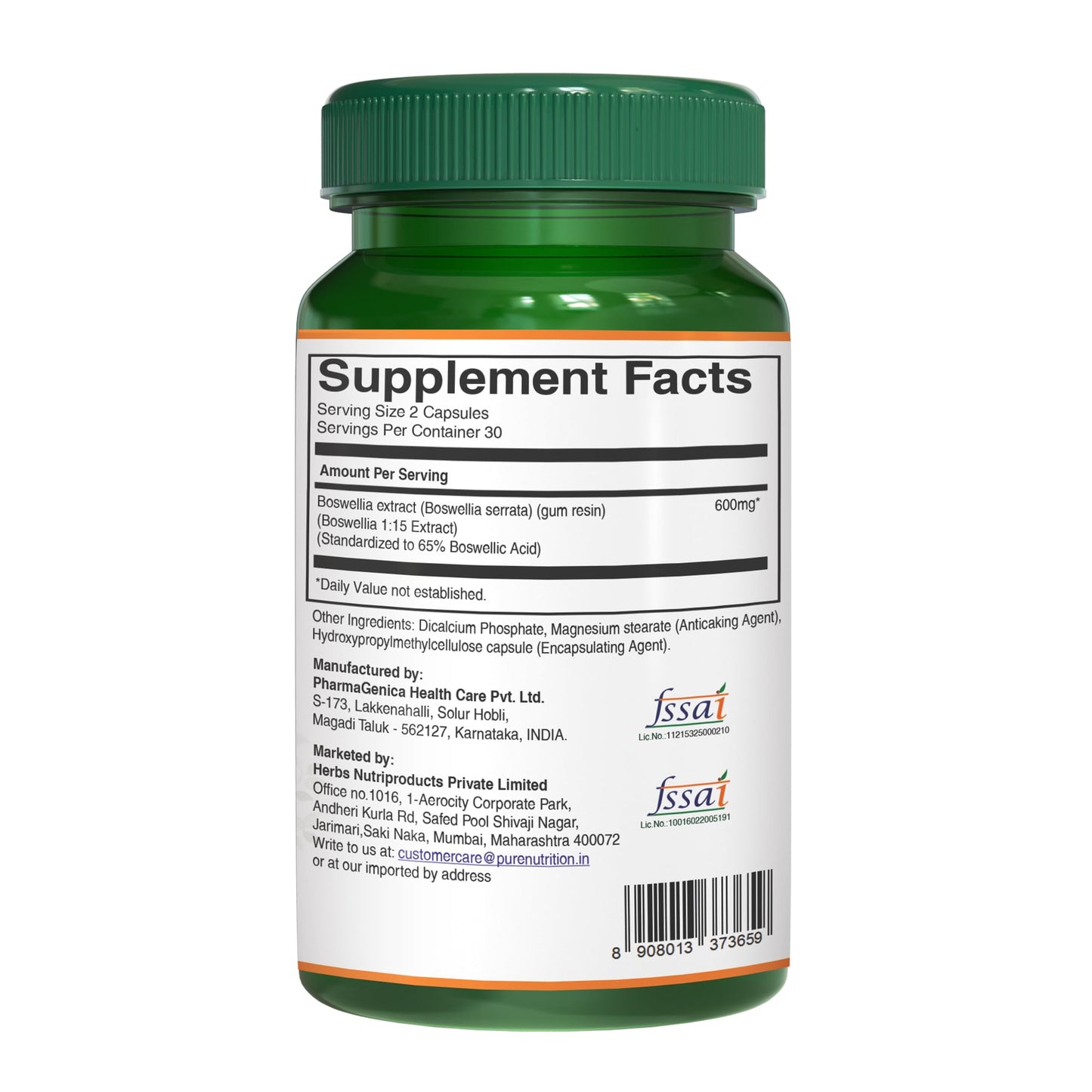 Pure Nutrition Natural Treasures Boswellia Serrata 600 mg 15:1 Extract Standardized to 65% Boswellic Acids 60 Capsules