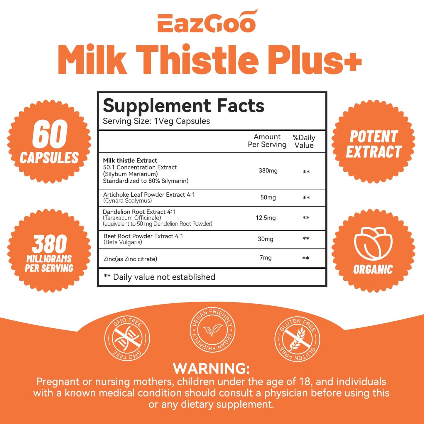 EAZGOO Milk Thistle Supplement, 120 Capsules