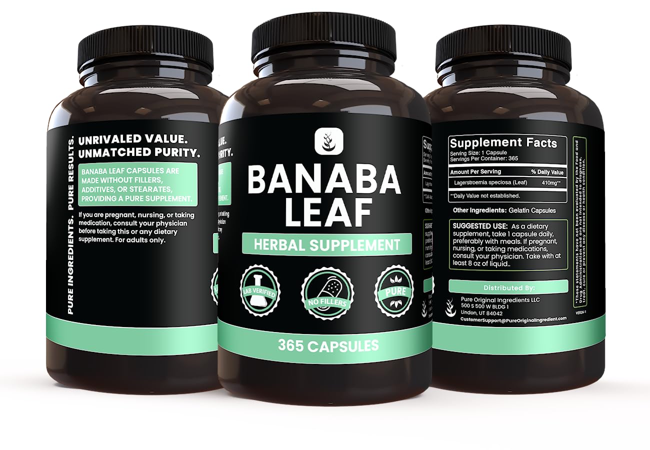 PURE ORIGINAL INGREDIENTS Banaba Leaf Extract Capsule 365 Count