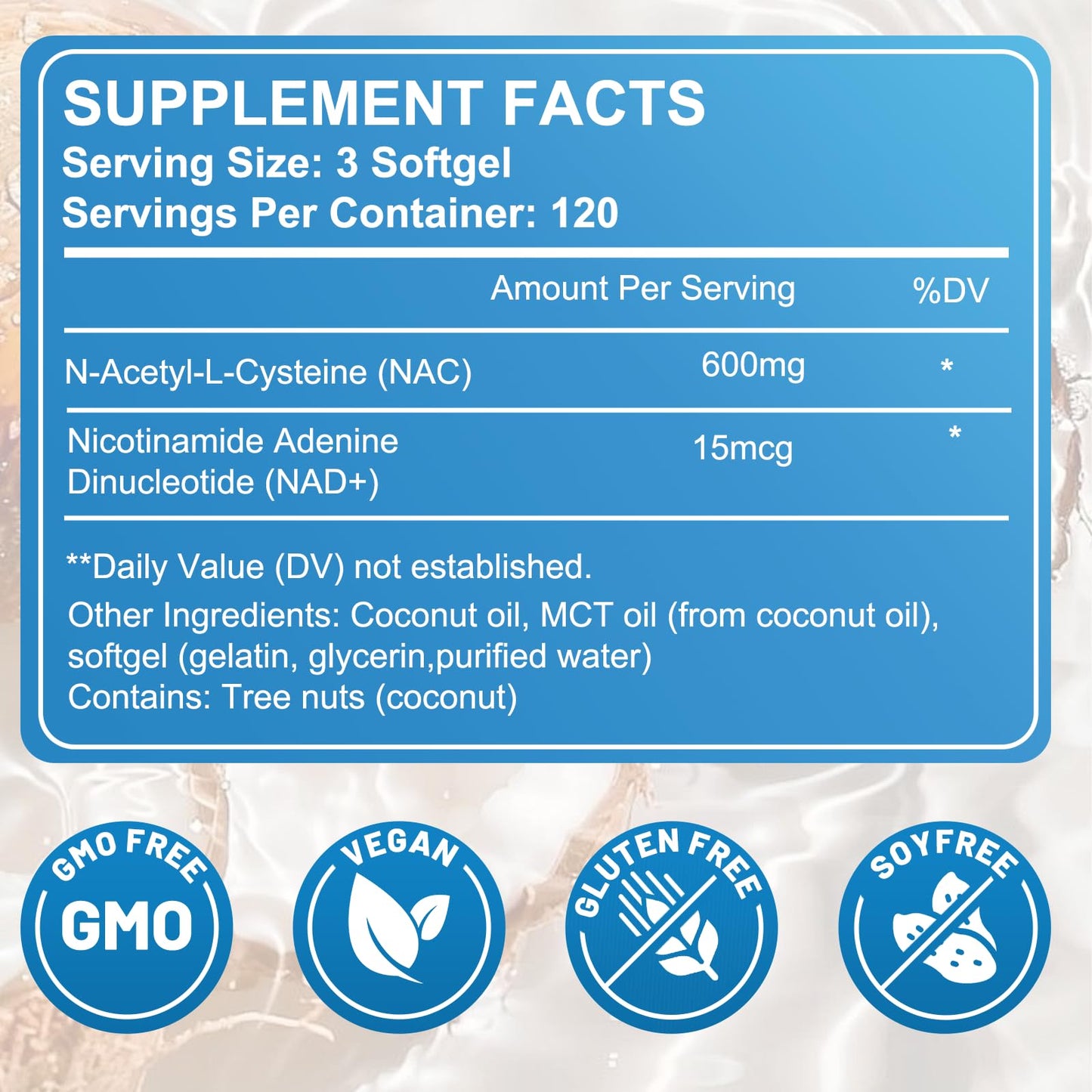 ALLBIZ NAC 600mg with NAD+ & MCT Oil Softgels, 360 Count