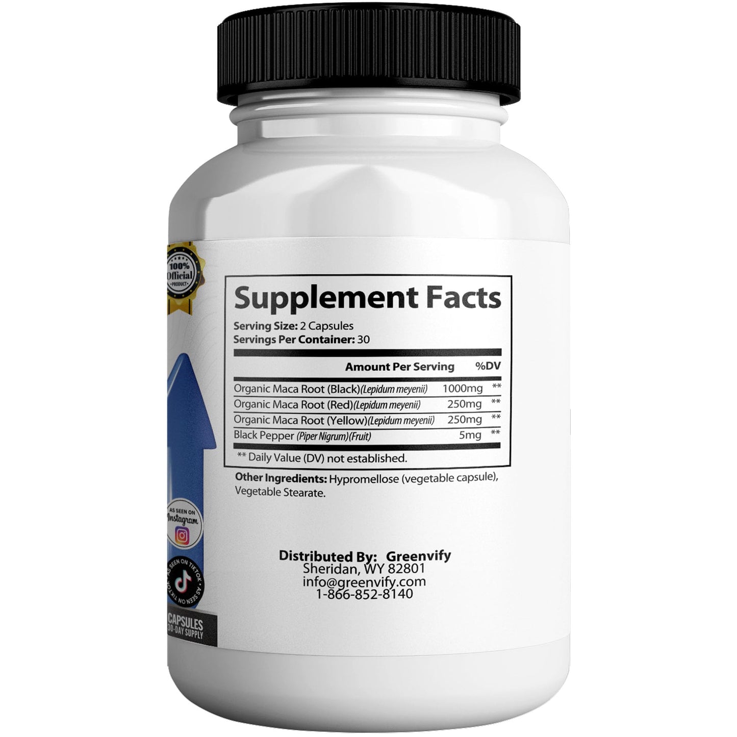 GREENVIFY Virilix MAX Dietary Supplement Herbal Blend Organic Maca Root Capsule, 60 Capsules