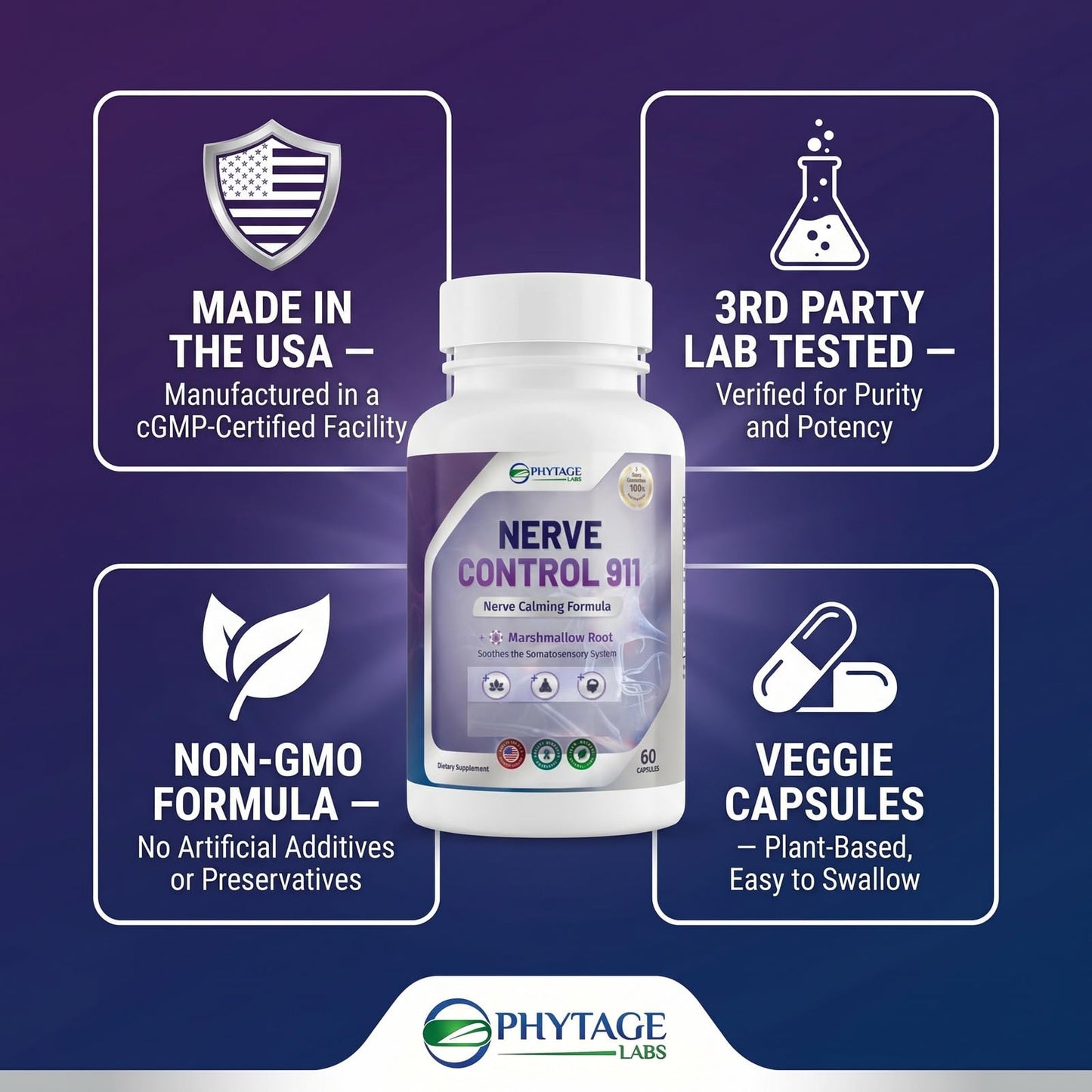 Phytage Labs Nerve Control 911 Capsule, 60 Count