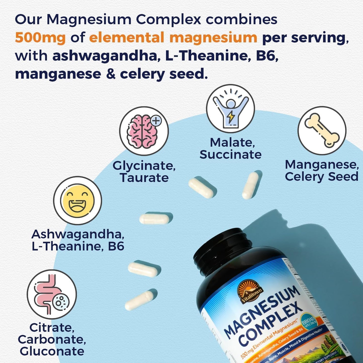 Vitalitown Magnesium Complex Supplement Capsule 180 Count