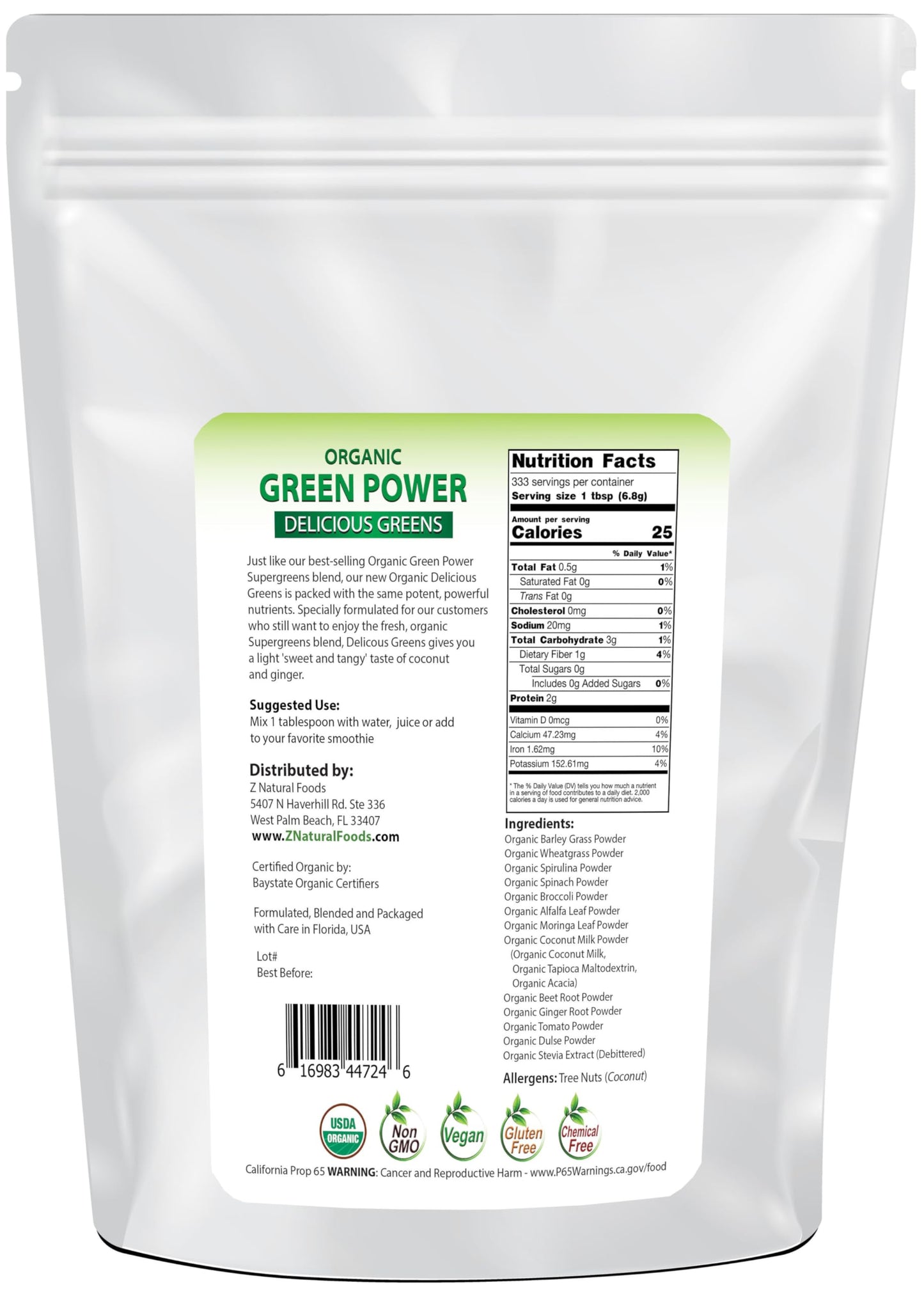 Z Natural Foods Organic Green Powder Supergreens, Nutrient-Dense Greens Blend, 80 Ounce