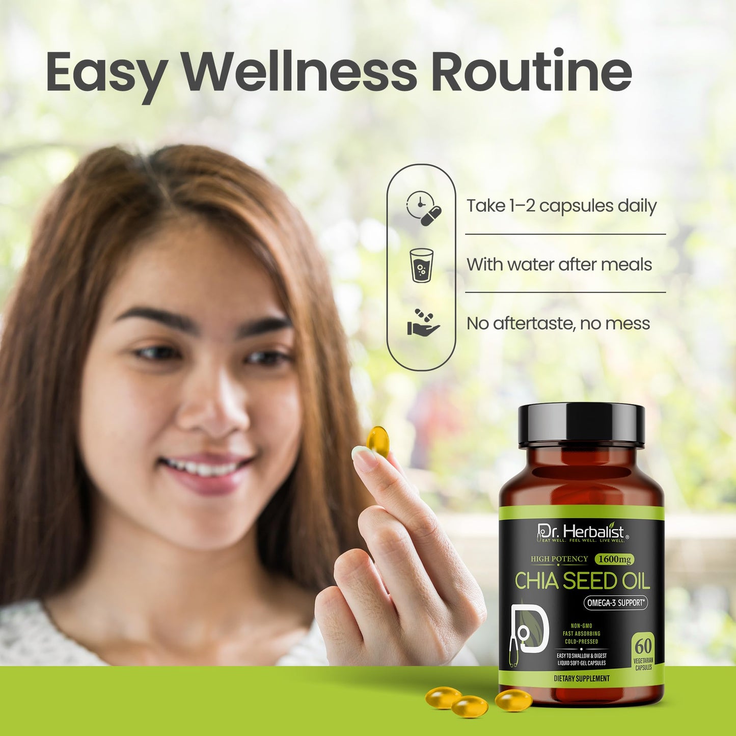 Dr. HERBALIST Chia Seed Oil 1600mg Capsules, 60 Capsules