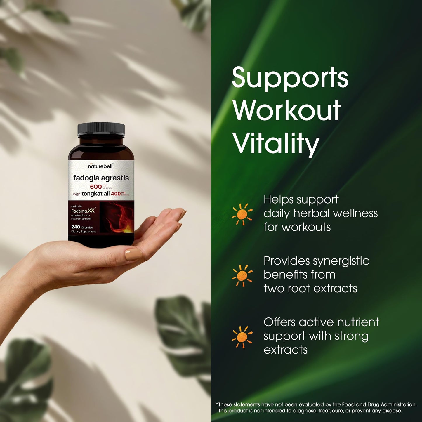 NatureBell Fadogia Agrestis 600mg & Tongkat Ali 400mg Capsules, 240 Count