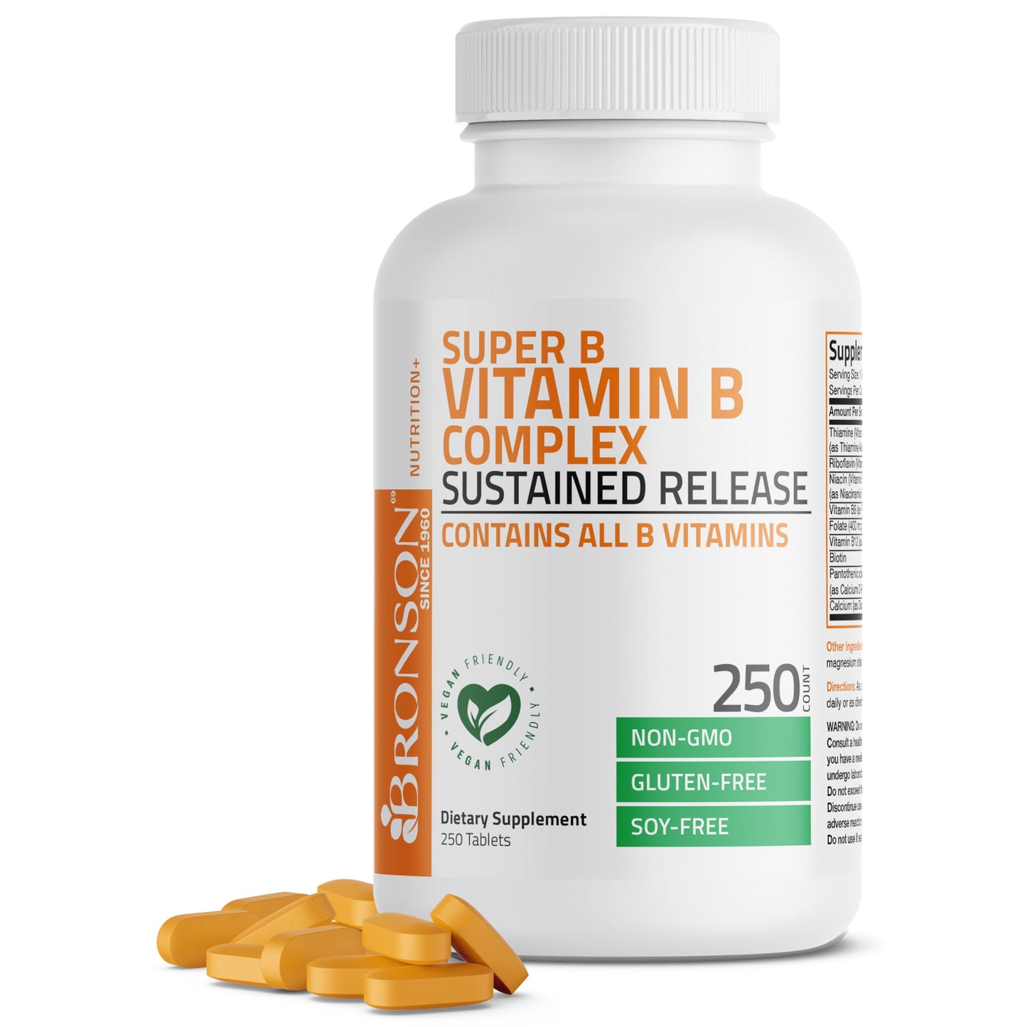 Bronson Super B Vitamin B Complex Sustained Release for Energy Tablets, 250 Tablets