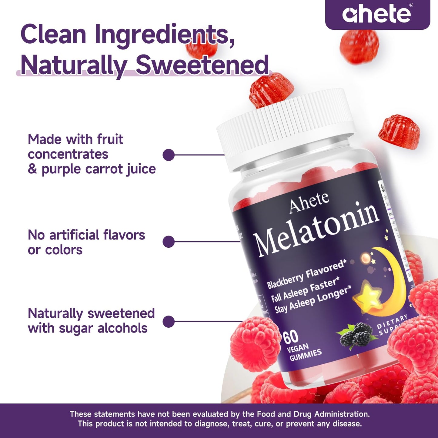 Ahete Melatonin 5mg Gummies for Adults, 180 Gummies