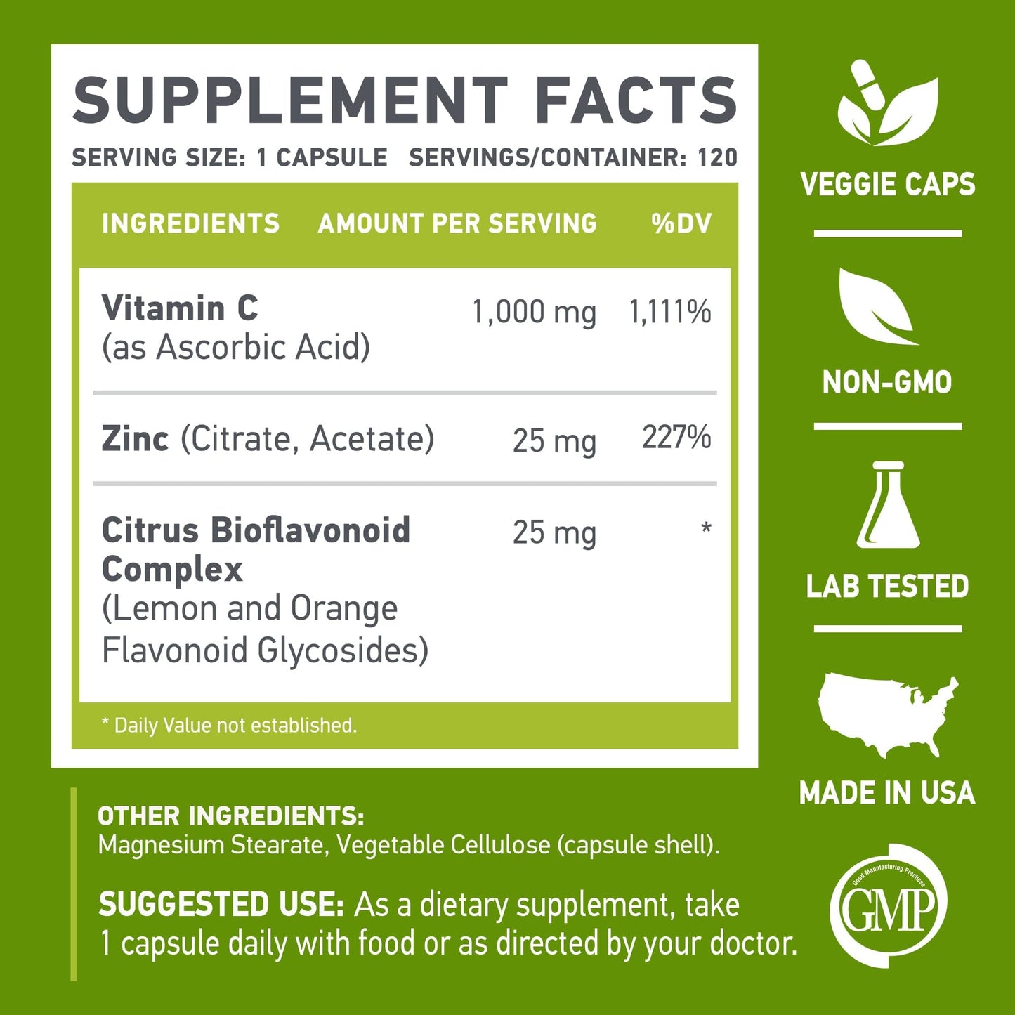 MUSCLE FOOD LABS Vitamin C + Zinc C-1000, 120 Capsules