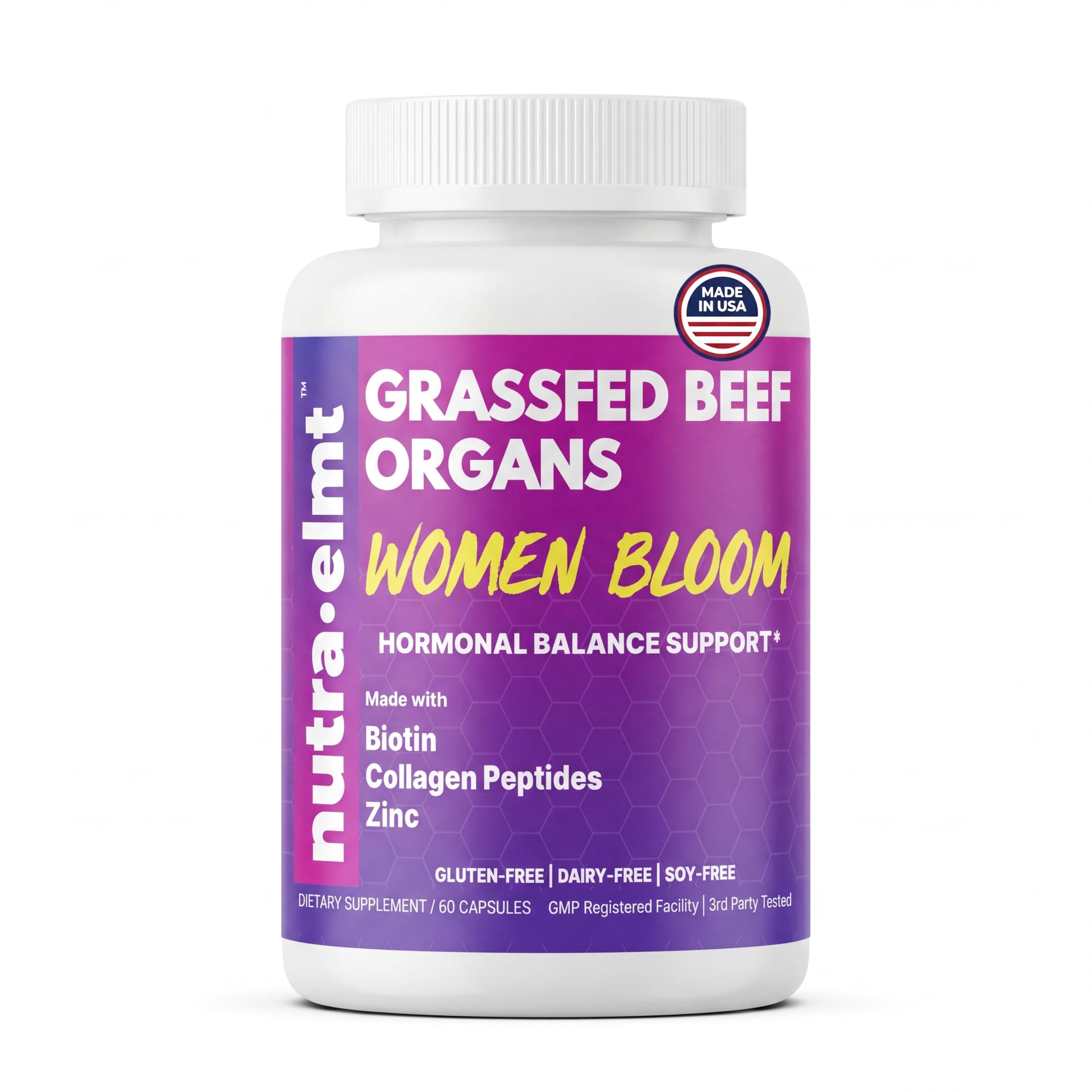 NUTRA ELMT Beef Organ Supplement for Women – NZ Grass Fed Capsule, 60 Count
