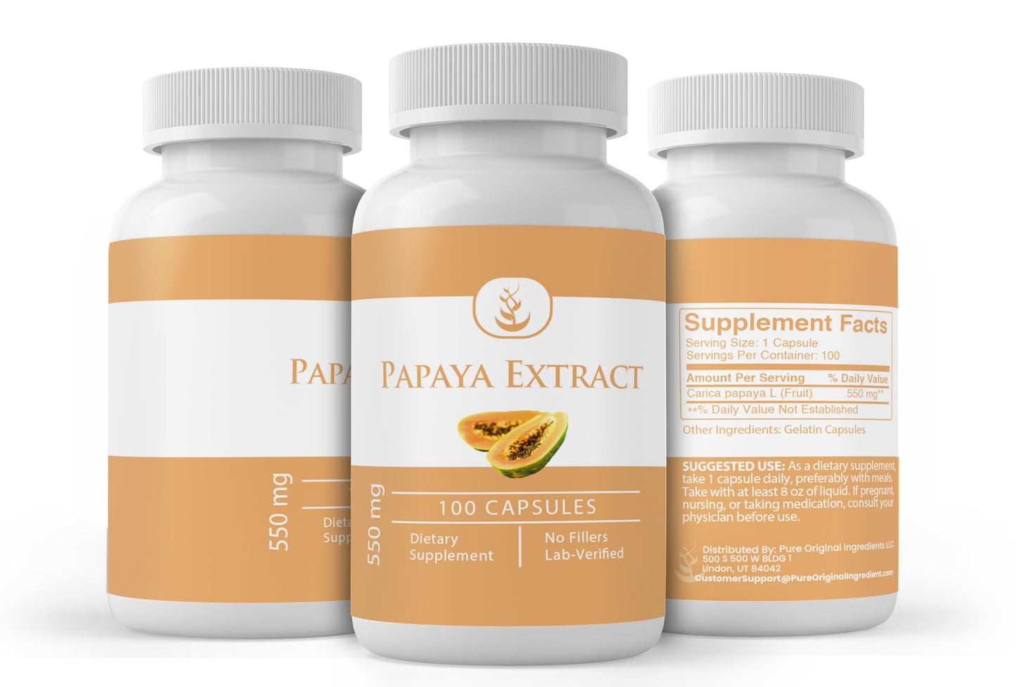 PURE ORIGINAL INGREDIENTS Papaya Extract Capsules 100 Capsules