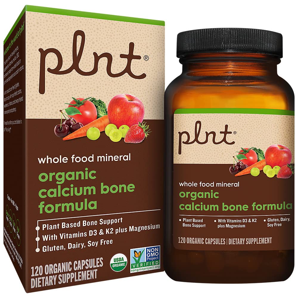 plnt Organic Whole Food Calcium - Plant-Based Bone Support with Vitamins D3, K2, and Magnesium 120 Capsules