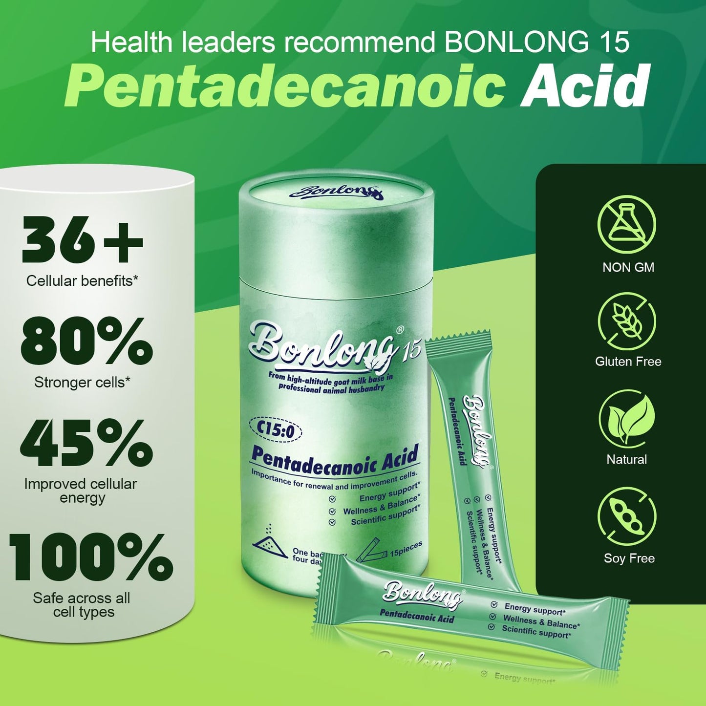 BONLONG Pentadecanoic Acid C15:0 Supplement Powder, 15 Count