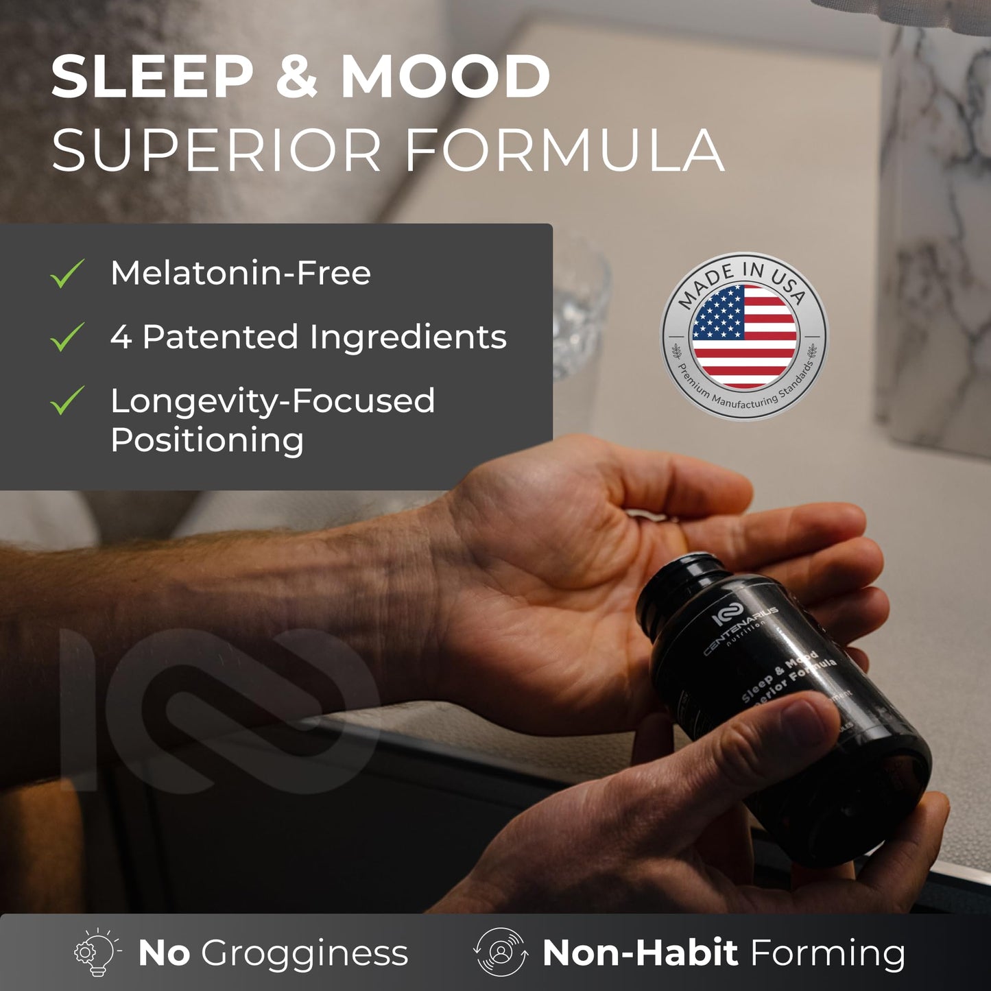 Centenarius Nutrition Sleep and Mood Formula with L-Theanine, 5-HTP, PharmaGABA Capsules, 60 Count