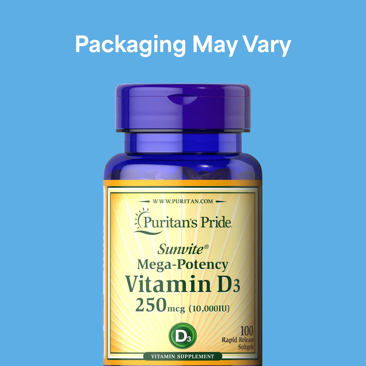 Puritan's Pride Premium Sunvite Mega-Potency Vitamin D3 10,000 IU Caplets, 200 Count