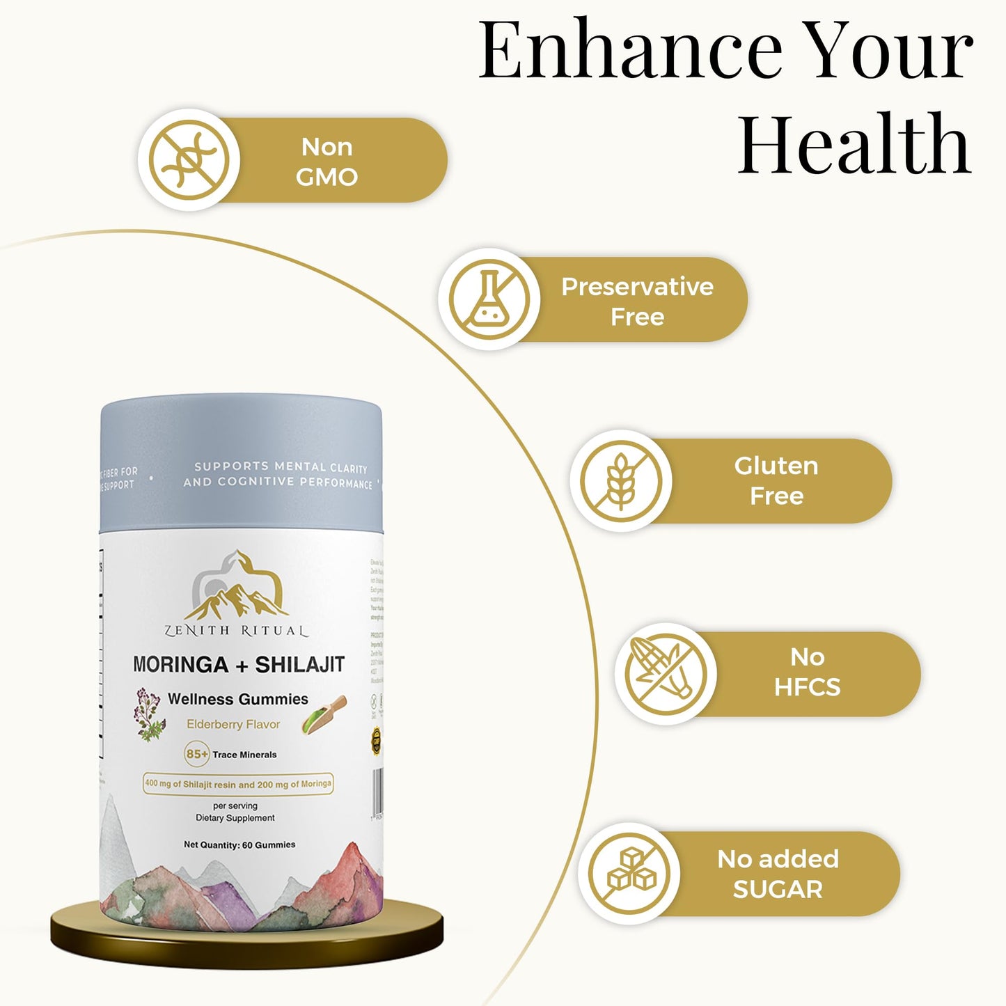 ZENITH RITUAL Shilajit and Moringa Gummies – Elderberry Flavor – 60 Gummies