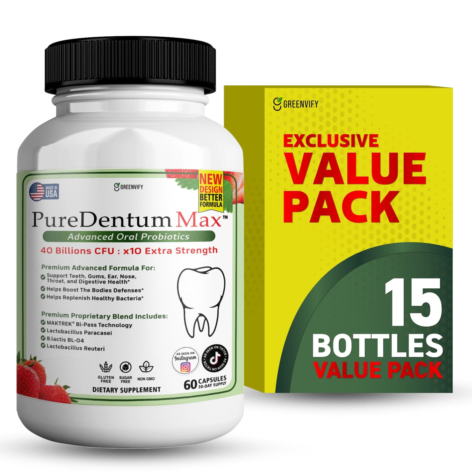 ProDentim Max Puredentum Max for Gums and Teeth Health & Fresh Breath - 40 Billion CFU Advanced Oral Probiotics for Mouth Bad Breath Capsule, 60 Count