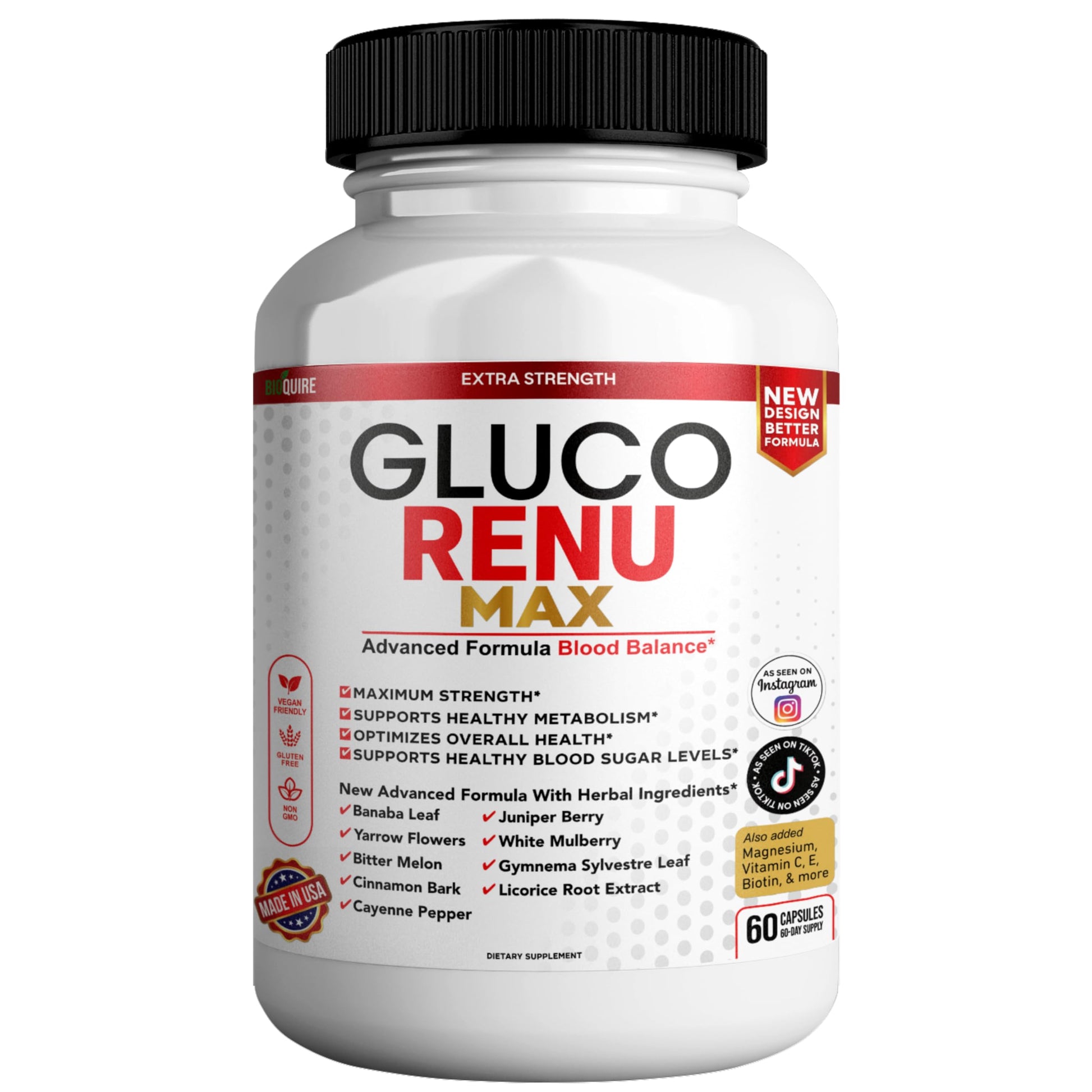 BIOQUIRE Gluco Rina Max Ultra Dietary Supplement Capsules, 60 Capsules