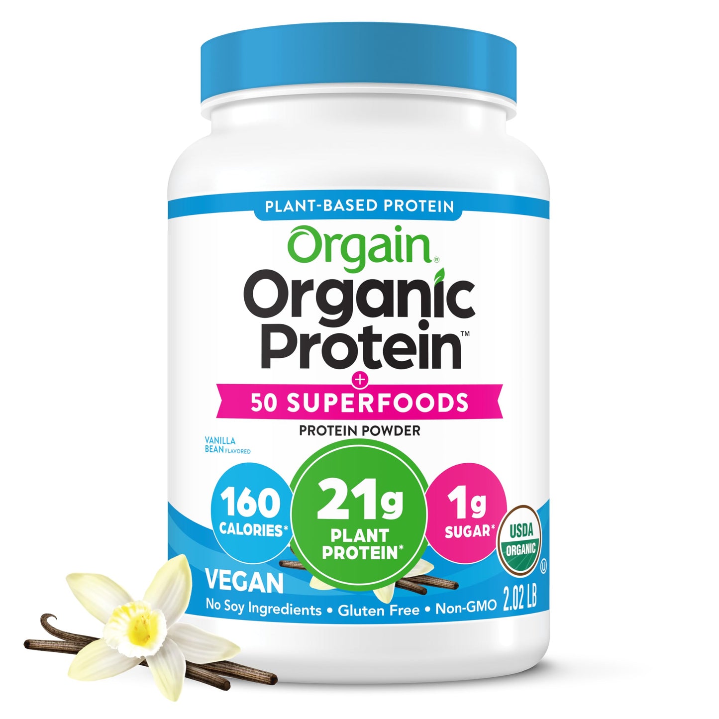 Orgain Organic Vegan Protein + 50 Superfoods Powder Vanilla Bean, 32.32 oz