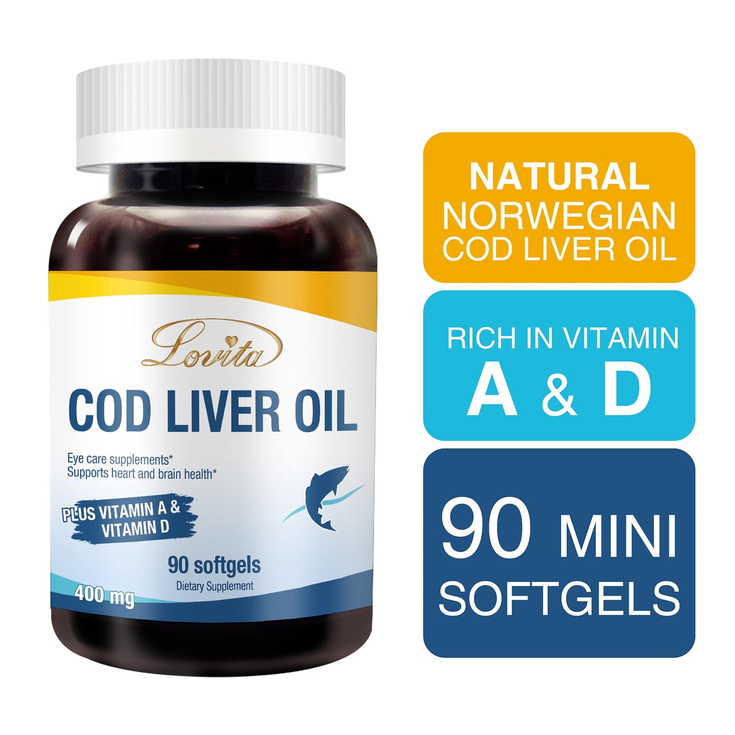 LOVITA Norwegian Cod Liver Oil Softgels, 270 Softgels
