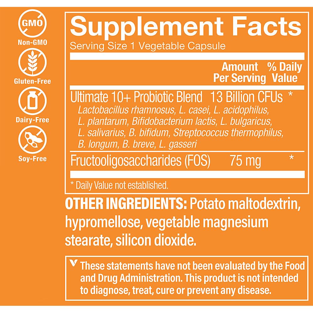 The Vitamin Shoppe Ultimate 10+ Probiotics 13 Billion CFU - 10 Probiotic Strains for Digestive Health, Immune & Gut Support, 1 Capsule