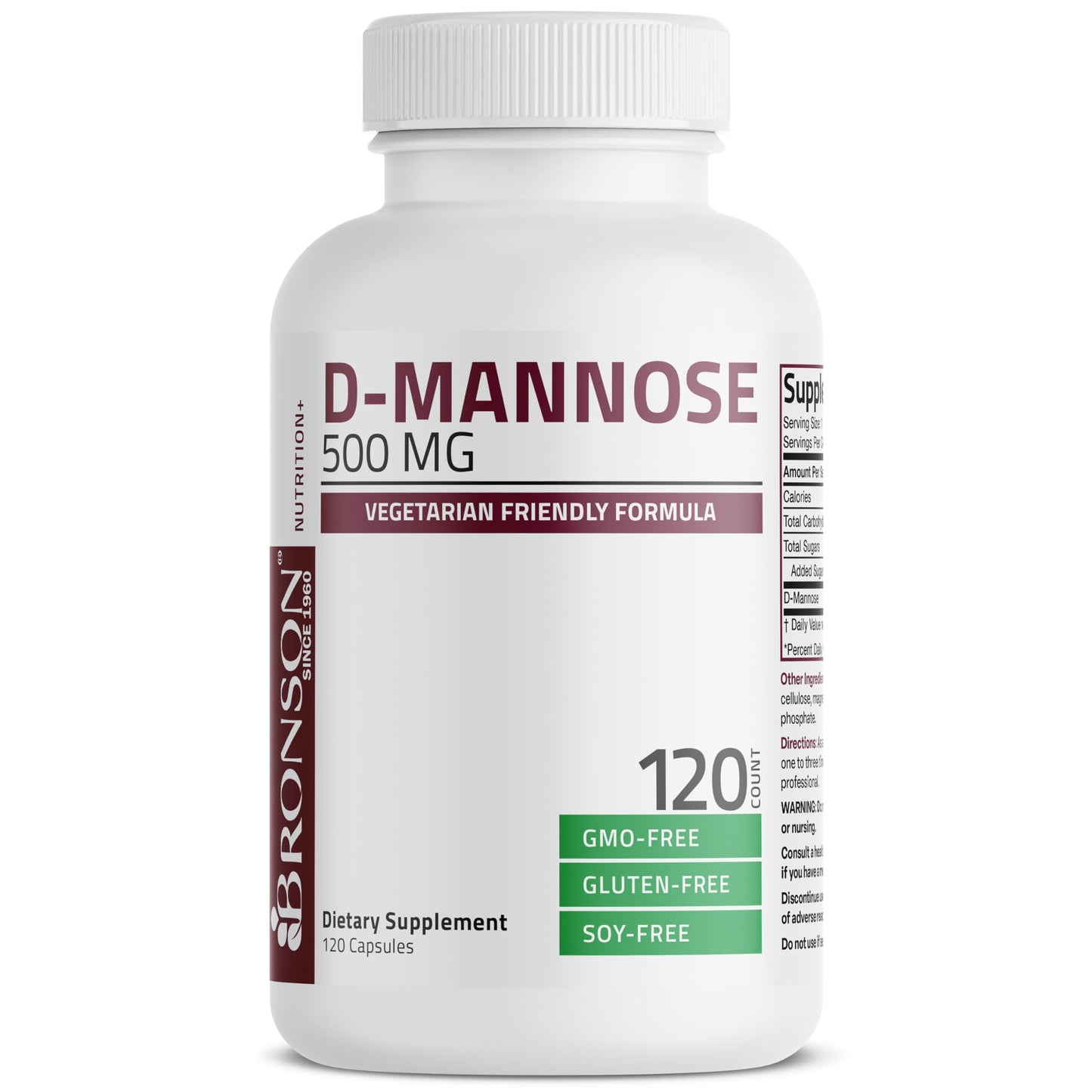 Bronson D-Mannose 500 mg Vegetarian Friendly Formula Non-GMO 120 Capsules