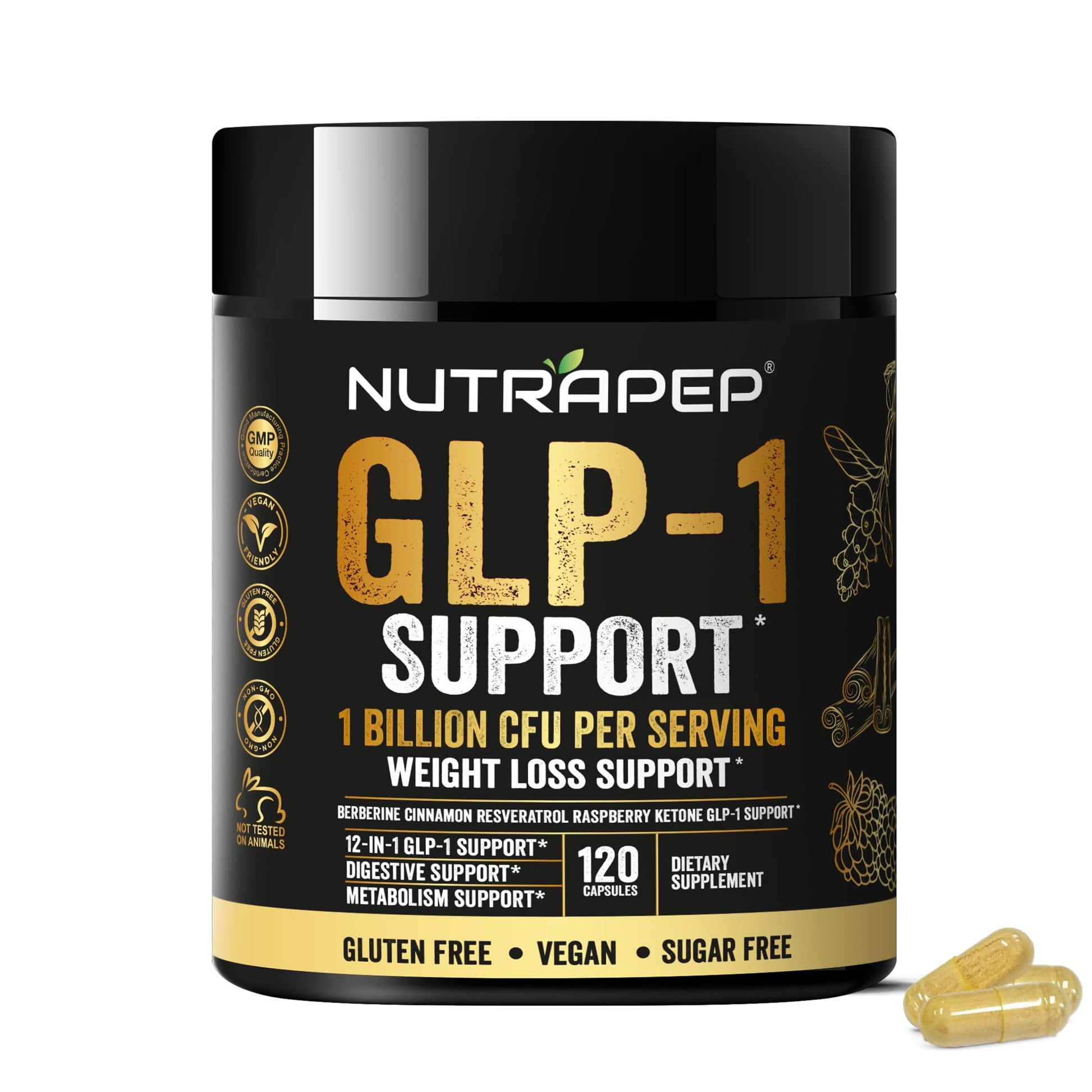 NutraPep GLP-1 Support Probiotic Weight Loss Supplement with Berberine Capsule, 120 Count