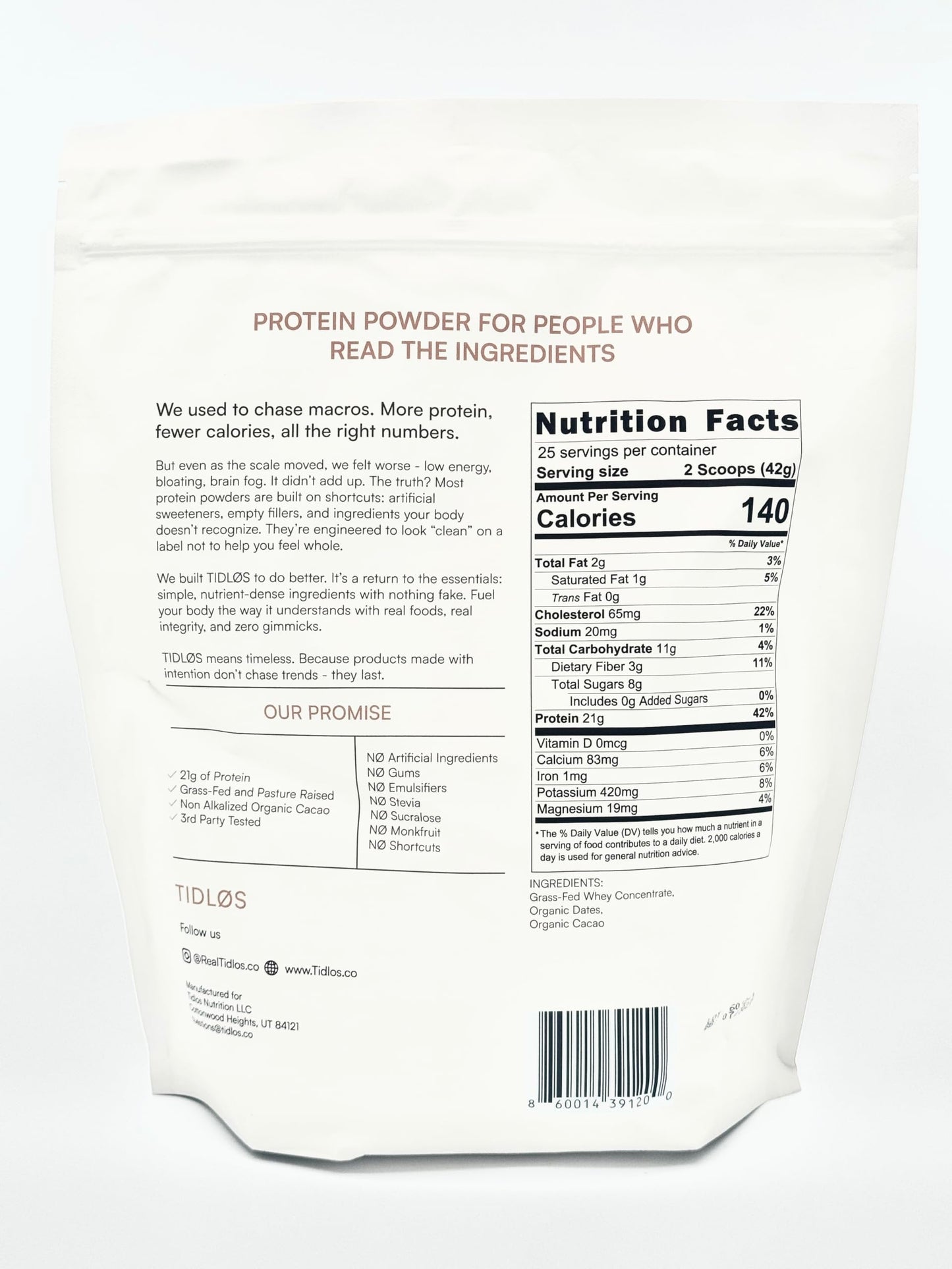 Aplos Modern Nutrition TIDLOS Grass-Fed Protein Powder (Chocolate) 33 Servings