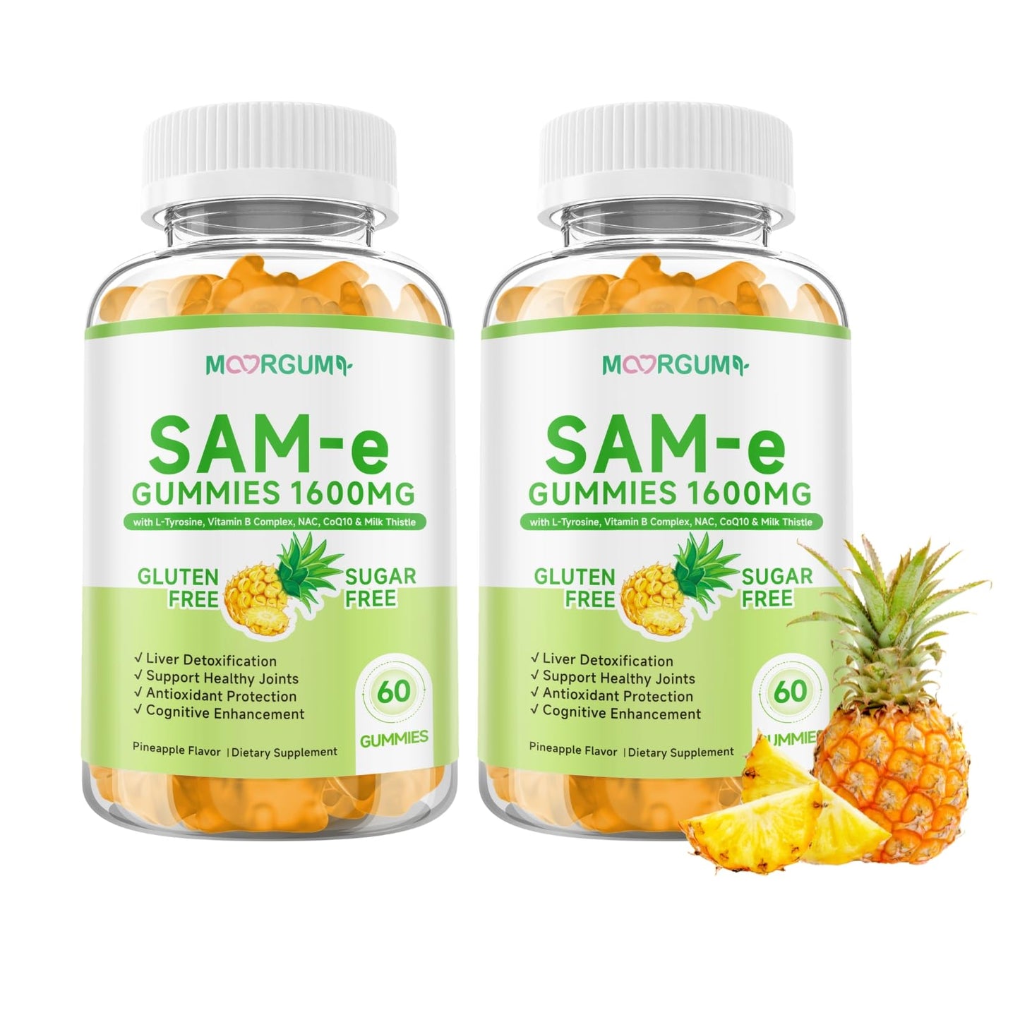 MOORGUMY SAM-e L-Tyrosine with NAC, CoQ10 & Vitamin B Complex Gummies, 60 Gummies