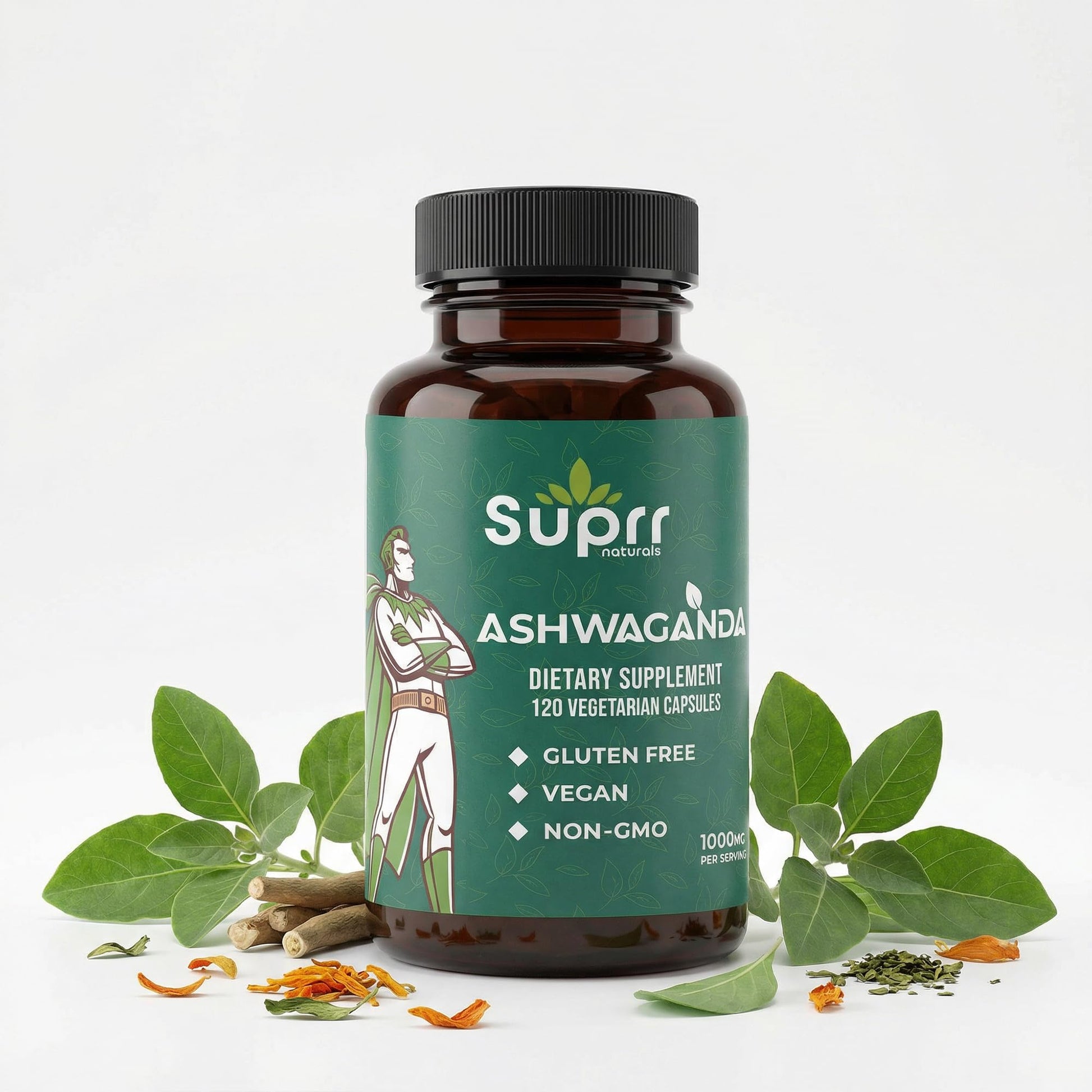 suprr naturals Ashwagandha 1000mg Supplement for Women & Men – Stress Relief, Energy & Mood Support – Cortisol Support Adaptogen – Focus & Calm Formula – Non-GMO, Gluten Free, 120 Capsules