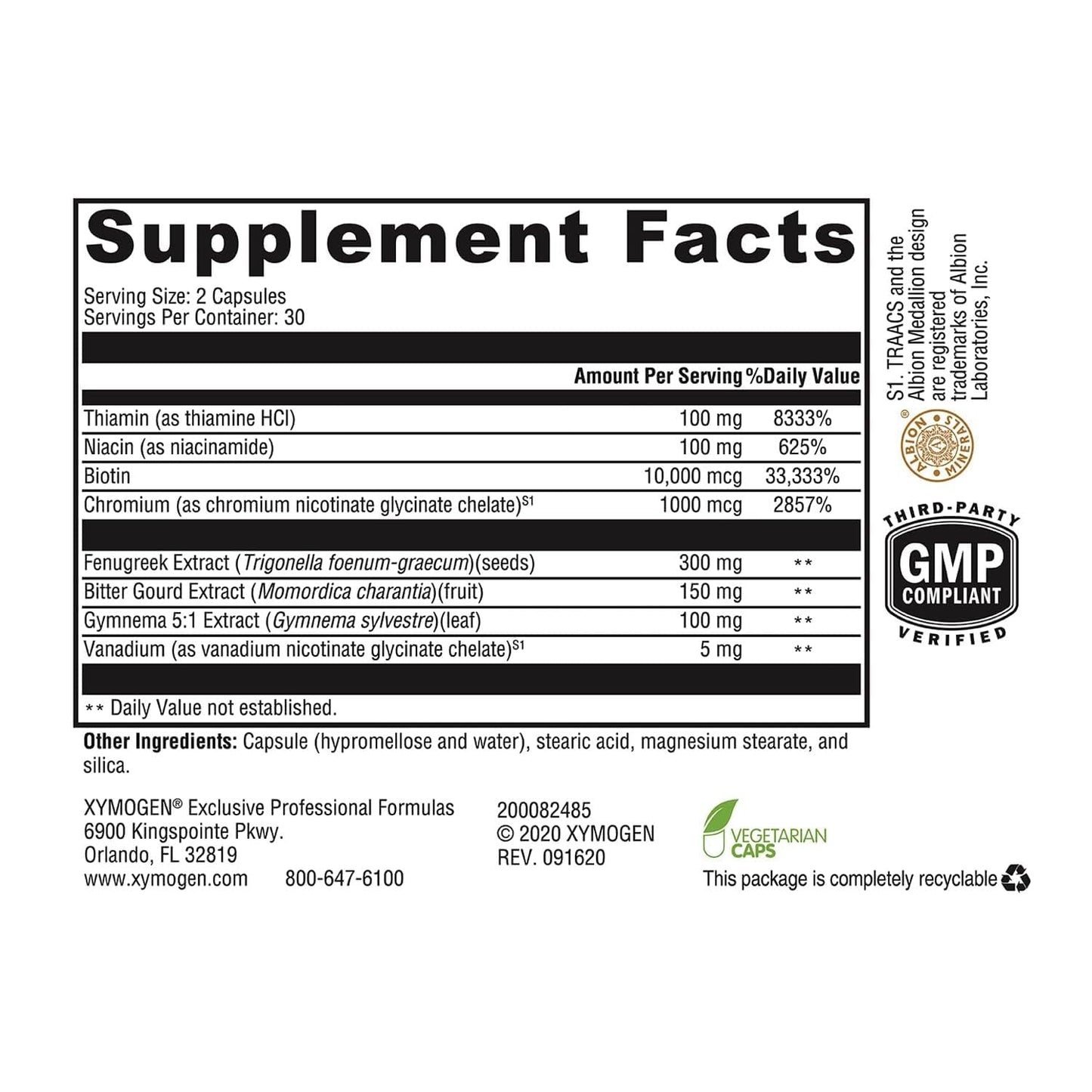 XYMOGEN MedCaps Chromium, Botanicals & B Vitamins Pancreatic Health & Carbohydrate Metabolism Support Capsules, 60 Count